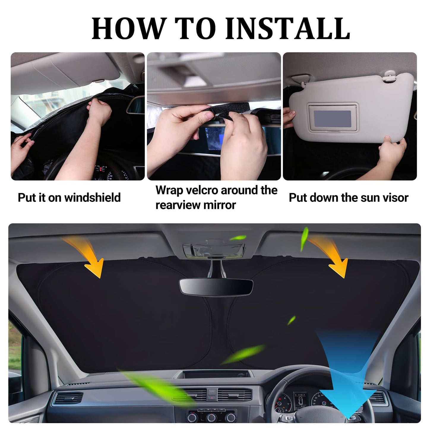 ZATOOTO Sunshade Car Windshield Custom Fit for Ford Focus 2019-2024, Windshield Sun Shade Foldable, Thickened Reflective Polyester Blocks UV Rays and Keeps the Car Cooler.
