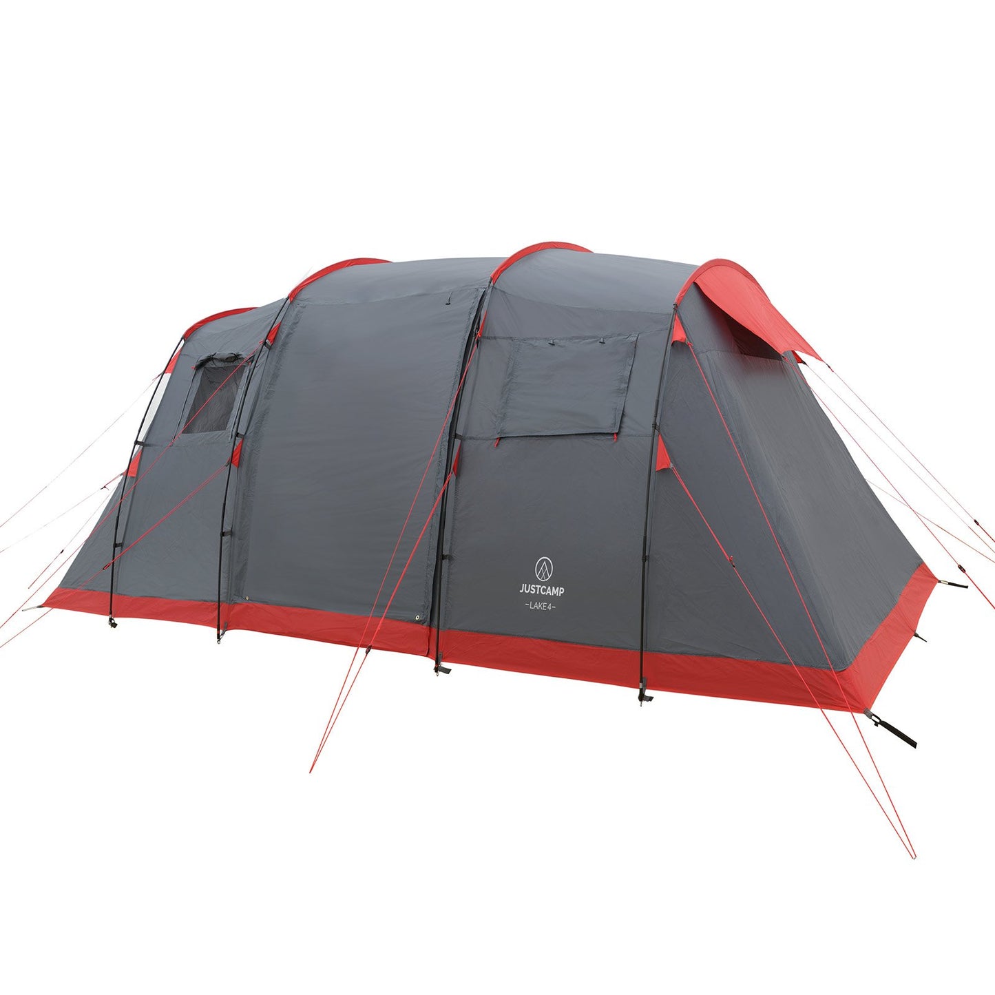 Justcamp Lake 4 Camping tent, 4-person family tent, large, stable, waterproof for festivals, portable, high dome tent with two sleeping cabins and vestibule with standing height, tent for families, tunnel tent.