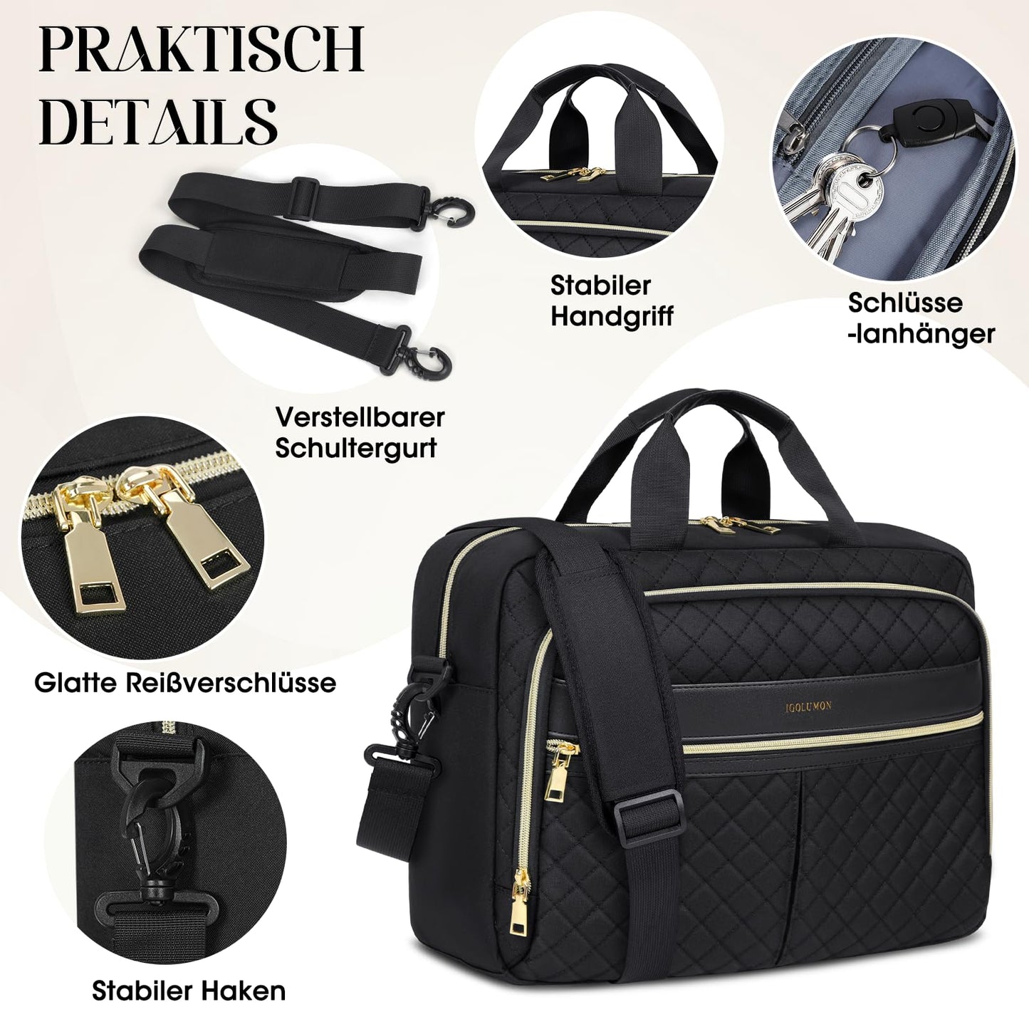 IGOLUMON laptop bag for women 17.3 inches briefcase waterproof laptop notebook bag work bag business bags shoulder bag messenger bag