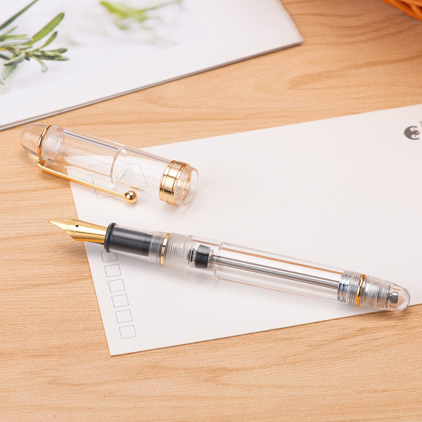 Asvine V126 vacuum filler fountain pen Medium nib Transparent acrylic Clear Large capacity filler with gift box