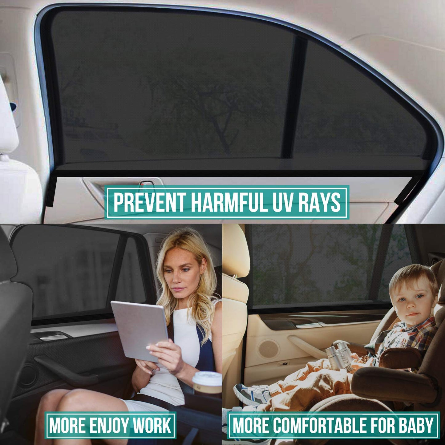 WIN.MAX Baby Car Sun Shade with Certified UV Protection, Universal Car Sun Shade Net, for Side Windows Mesh Material Protects Passengers, Children & Pets, 2 Pieces (XL), Passenger Car