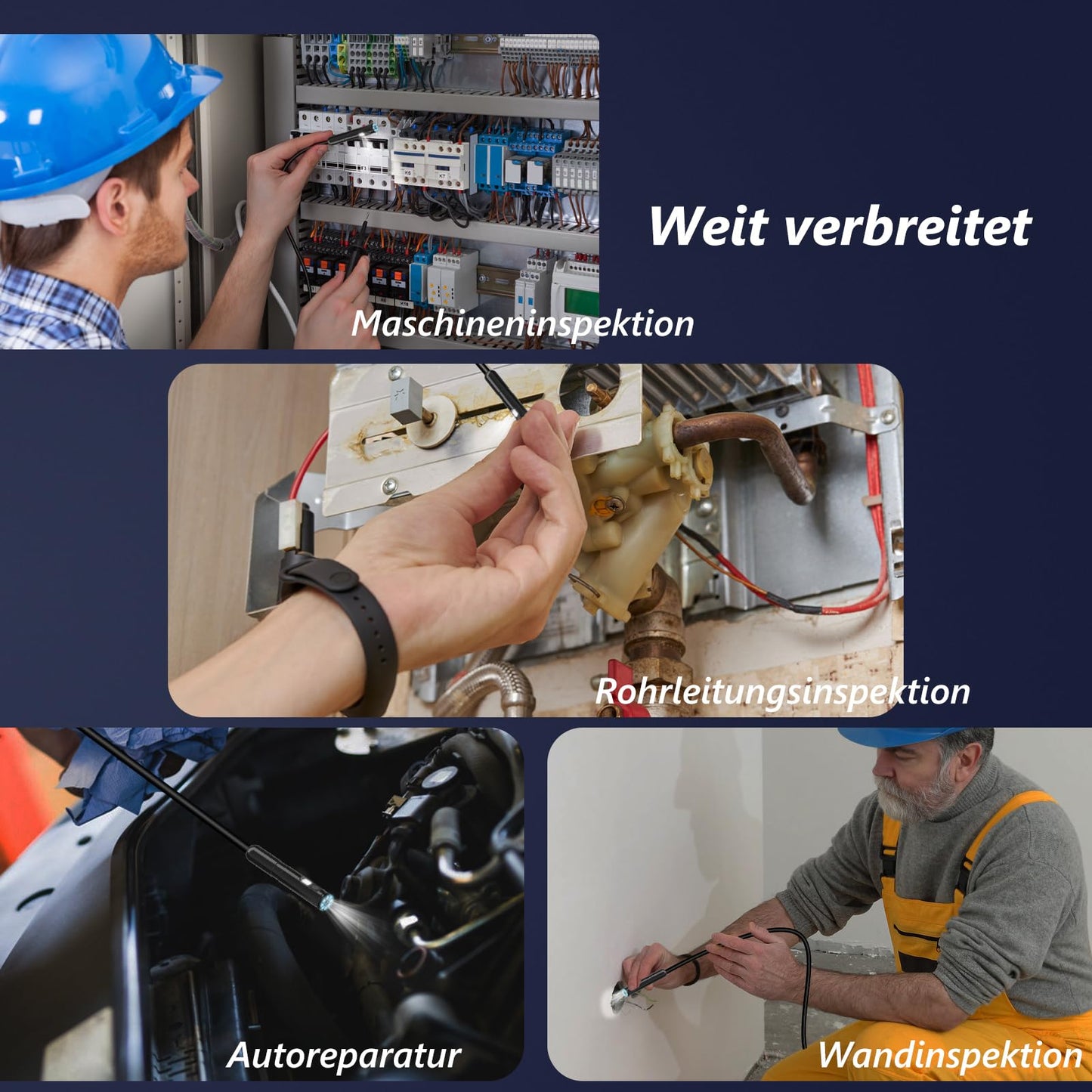 Endoscope camera with light, 1920P HD tube camera with dual lens, IP67 waterproof endoscope with 8+1 LEDs, 5M semi-rigid cable, inspection camera for Android iOS mobile phones, sewer pipe camera.