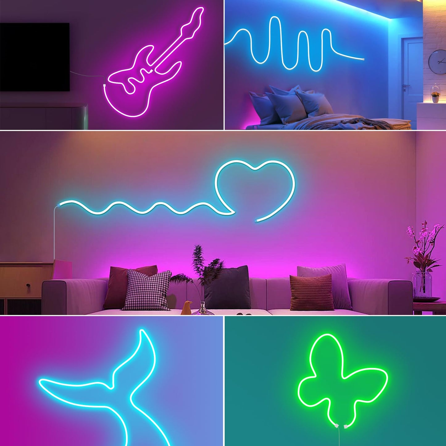 AIMENGTE WiFi Neon Led Strip, 1M 12V IP65 Waterproof Silicone LED Strip, with Alexa, Remote Control, App Control, Music Sync, Voice Control, Timer for DIY, TV.