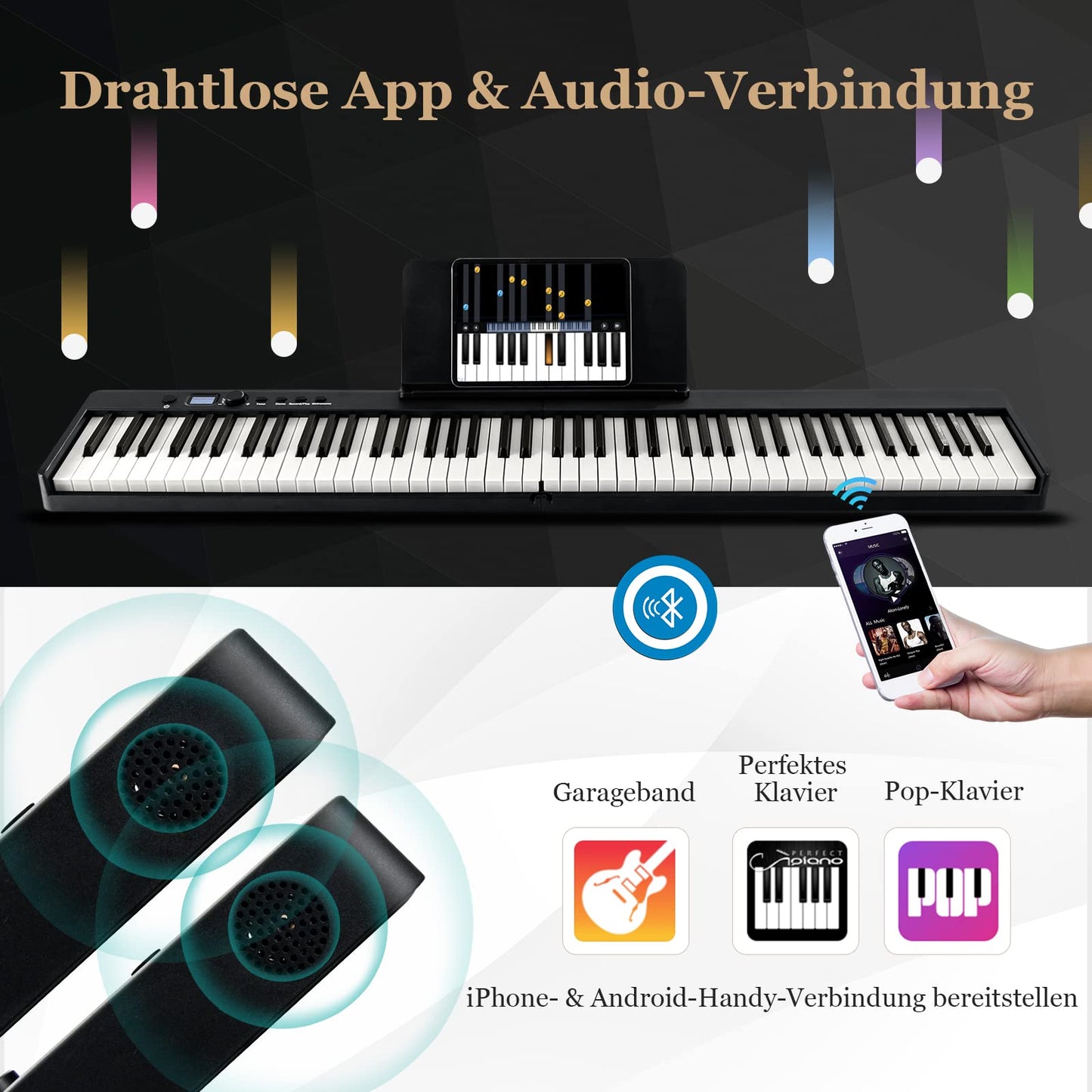 COSTWAY 88-Key Electric Piano Keyboard, Foldable, Portable Digital Keyboard (128 rhythms, 128 tones, and 20 demos) Digital Piano Set for Kids and Adults (Black)