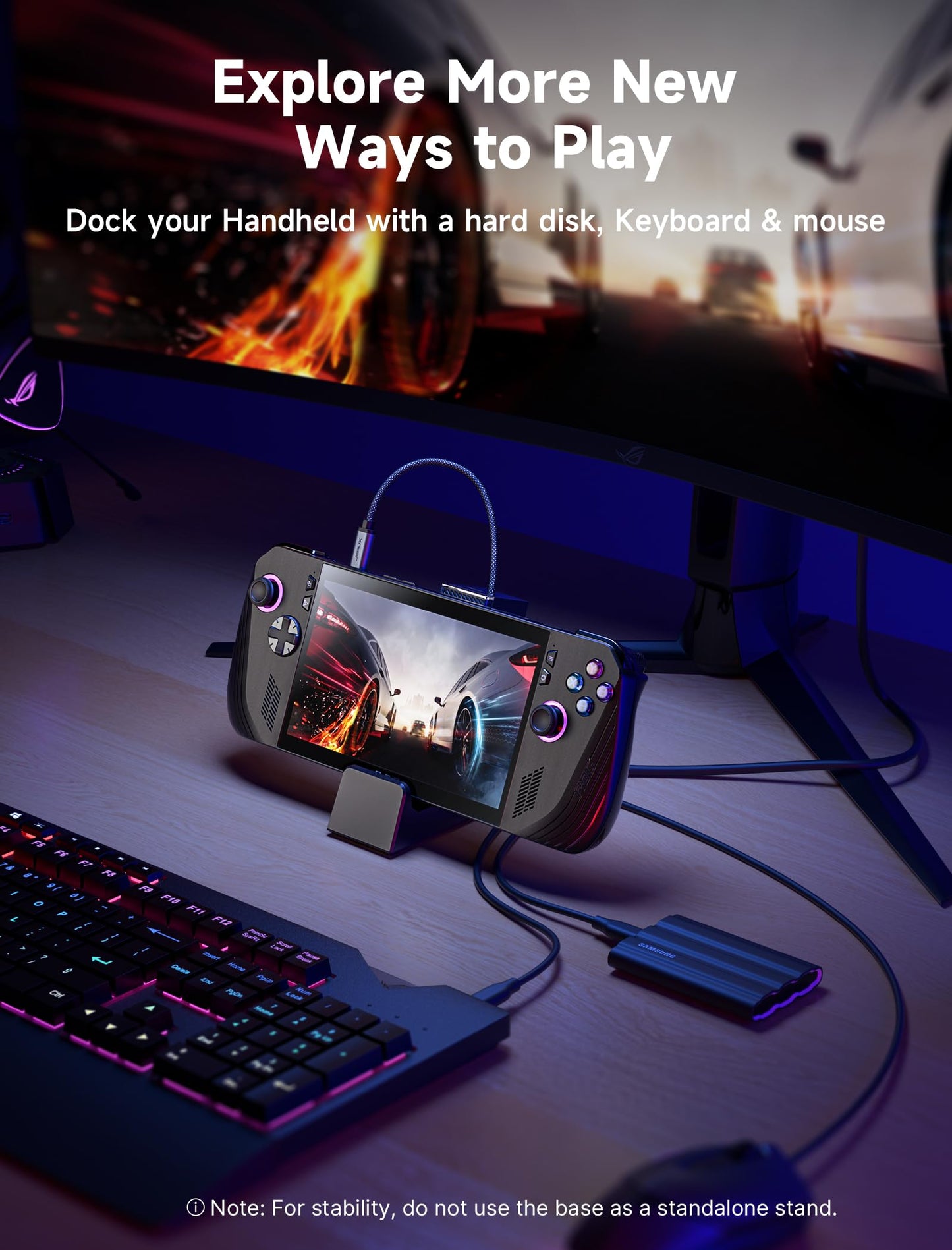 JSAUX 6-in-1 Docking Station Compatible with ROG Ally X/ROG Ally/Steam Deck/Legion Go/Legion Go S, with HDMI 4K@120Hz, Gigabit Ethernet, USB A & USB C 3.0, and 100W PD Charging - HB0609 Black