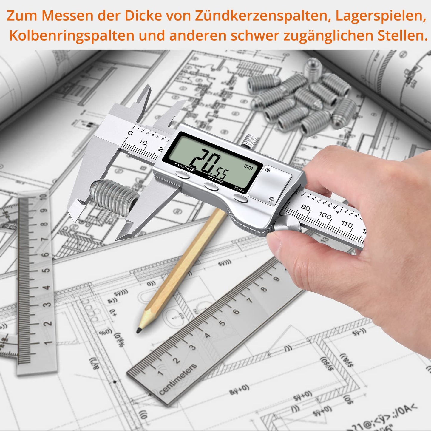 Proster Digital Caliper 6 Inch / 150mm + 32 Feeler Gauge Digital Vernier Caliper Electronic Measuring Tool Inch/Fractions/Metric Caliper for Length Width Depth Inner/Outer Diameter