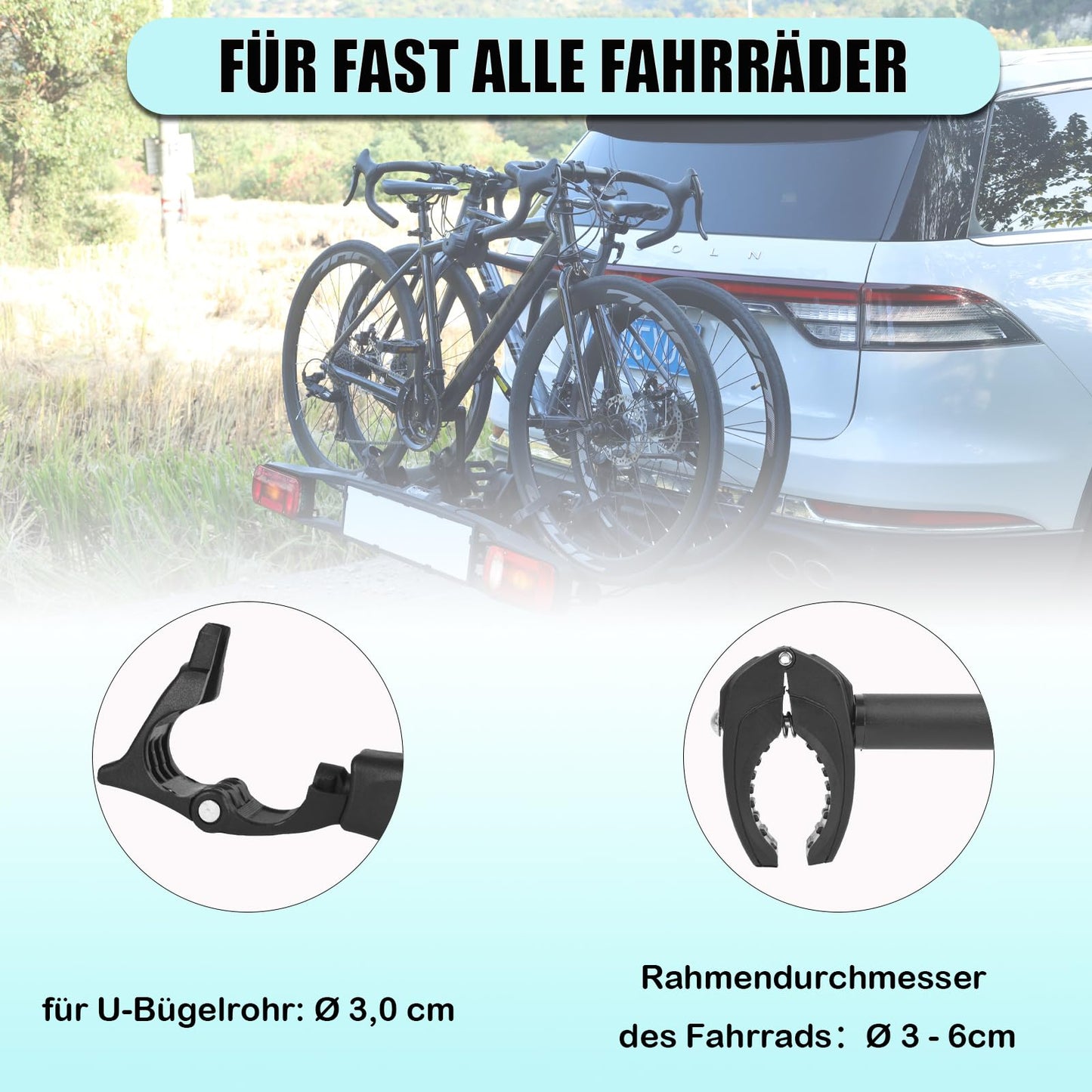Warm black frame holder 45 cm long, lockable bike frame holder, for U-bar tube: Ø 2.5-3.0 cm, universal replacement holder for bike carriers on all common rear carriers.