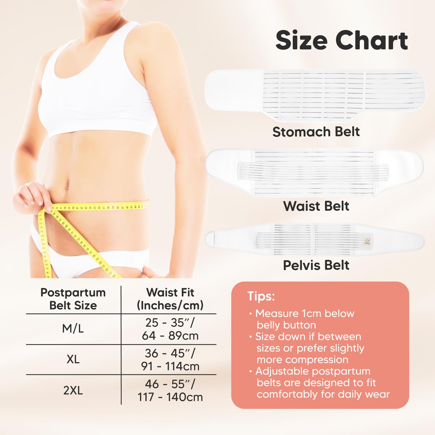 KeaBabies Revive 3 in 1 Postpartum Belt for Women - Belly Wrap After Birth C-Section, Postpartum Recovery Belt, Postpartum Belly Band, Pregnancy Belly Belt (Matte White, M/L)