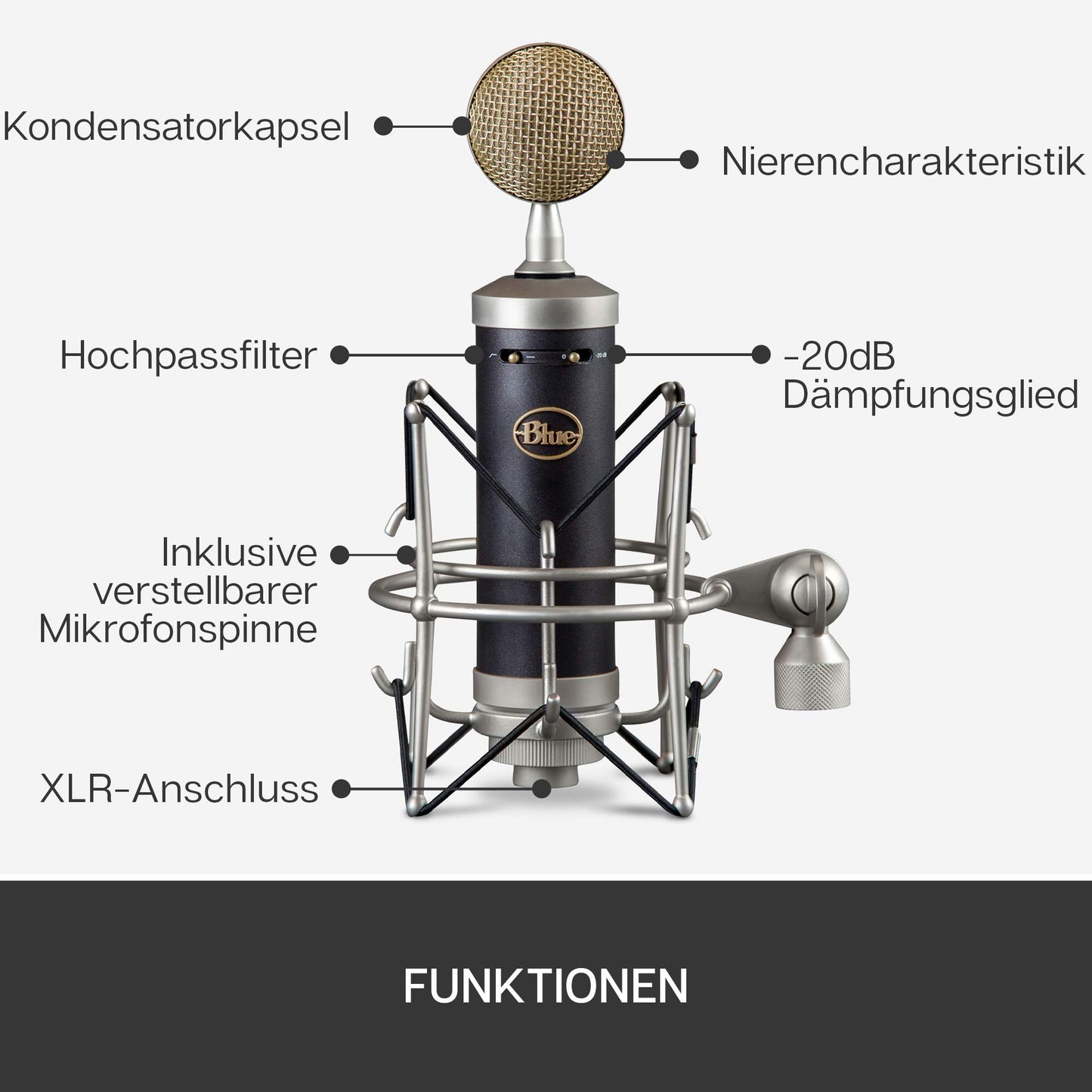 Blue Baby Bottle SL XLR condenser microphone for recording and streaming, with large diaphragm capsule, wooden storage box, and shock mount - Black