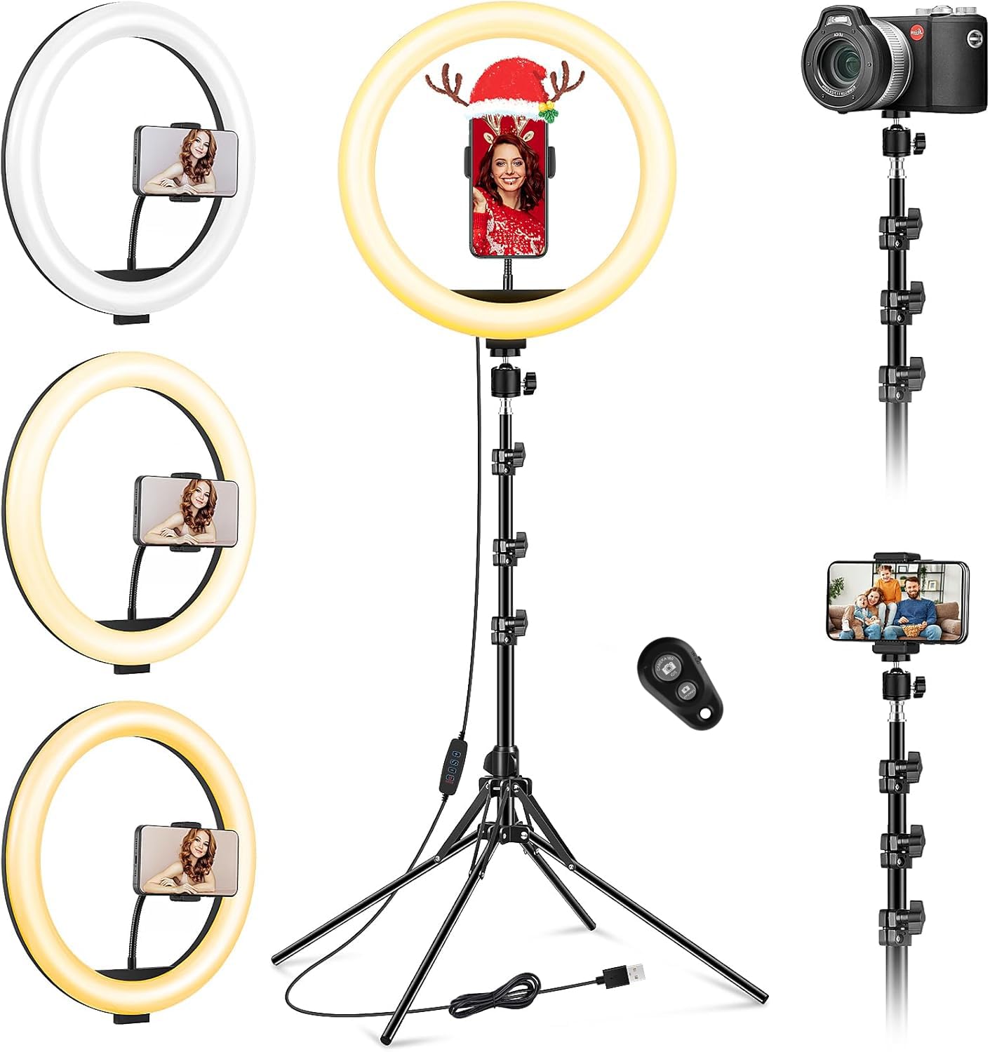 11.5 inch ring light with tripod for phone, large tripod for smartphone with ring light, selfie ring light phone tripod holder with ring light for photography, YouTube, TikTok, video, makeup.