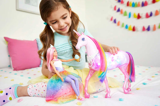 Barbie Dreamtopia Magical Lights Unicorn, with 25+ lights and sounds, includes Barbie doll and unicorn, gift for kids, toy for ages 3+, GWM78