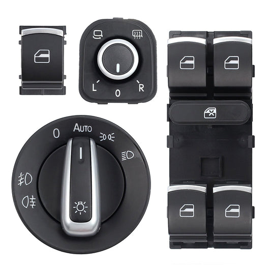AUTOUTLET 6pcs Window Lifter Switch Headlight Light Switch Window Mirror Set for VW Golf 5 6 Passat 3C Chrome, OEM: 5ND959857 5ND941431B 5ND959565A 5ND959855