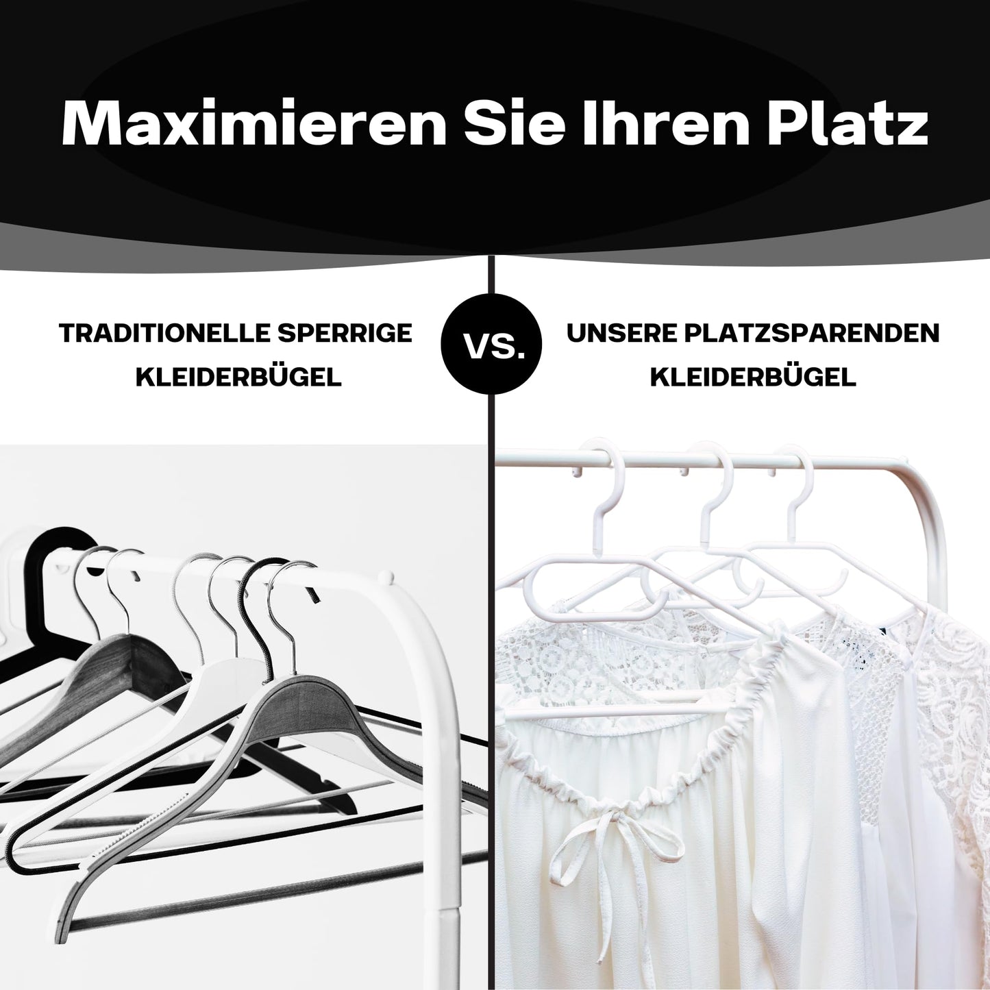 50 plastic white clothes hangers with swivel hooks, 41 cm plastic white hangers, 50 pieces Made in EU, 100% recycled material, model Lea.