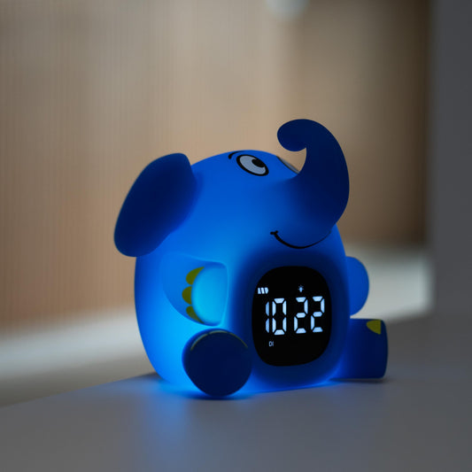 Bresser TheMouse Light alarm clock for children Wake-up light alarm clock night light elephant silicone snooze function.