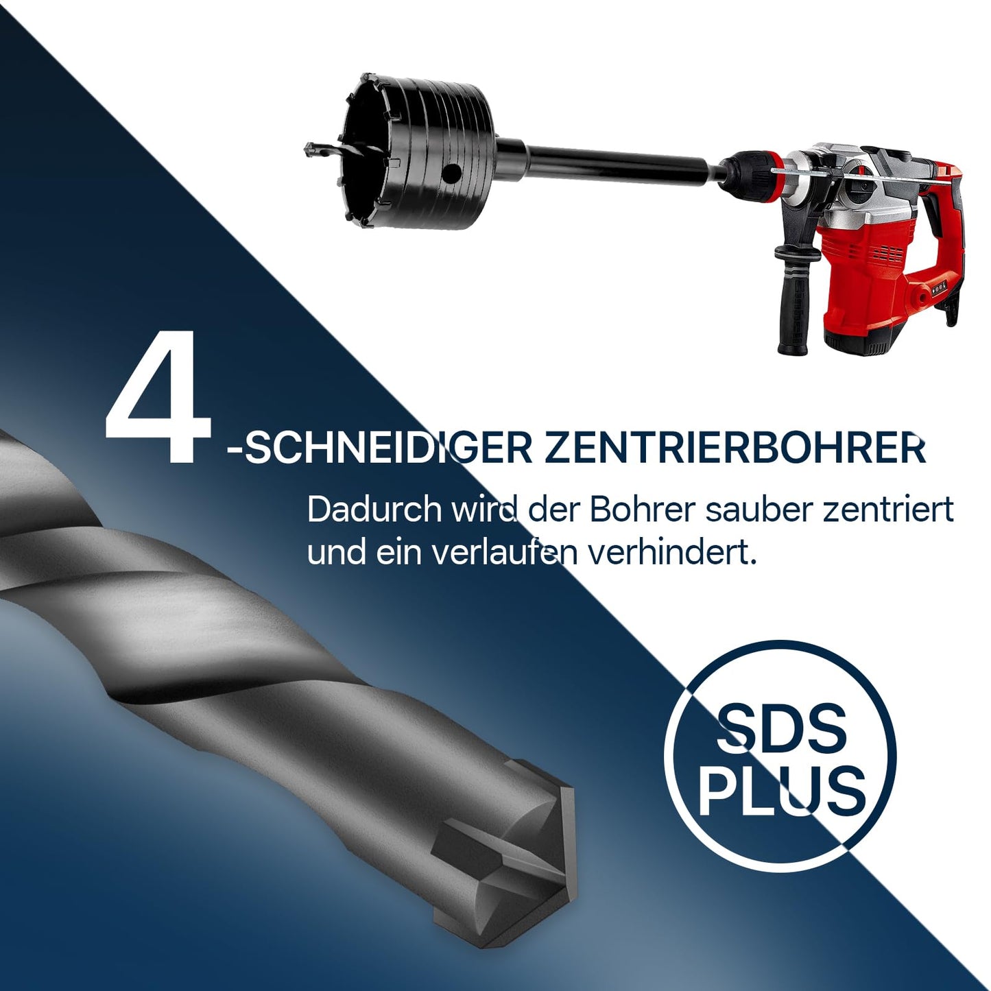 160mm carbide tipped hole saw (XXL teeth) black set including 220mm SDS plus extension and 4-cutter pilot drill 8x110mm, wall hole saw drill for masonry and concrete.