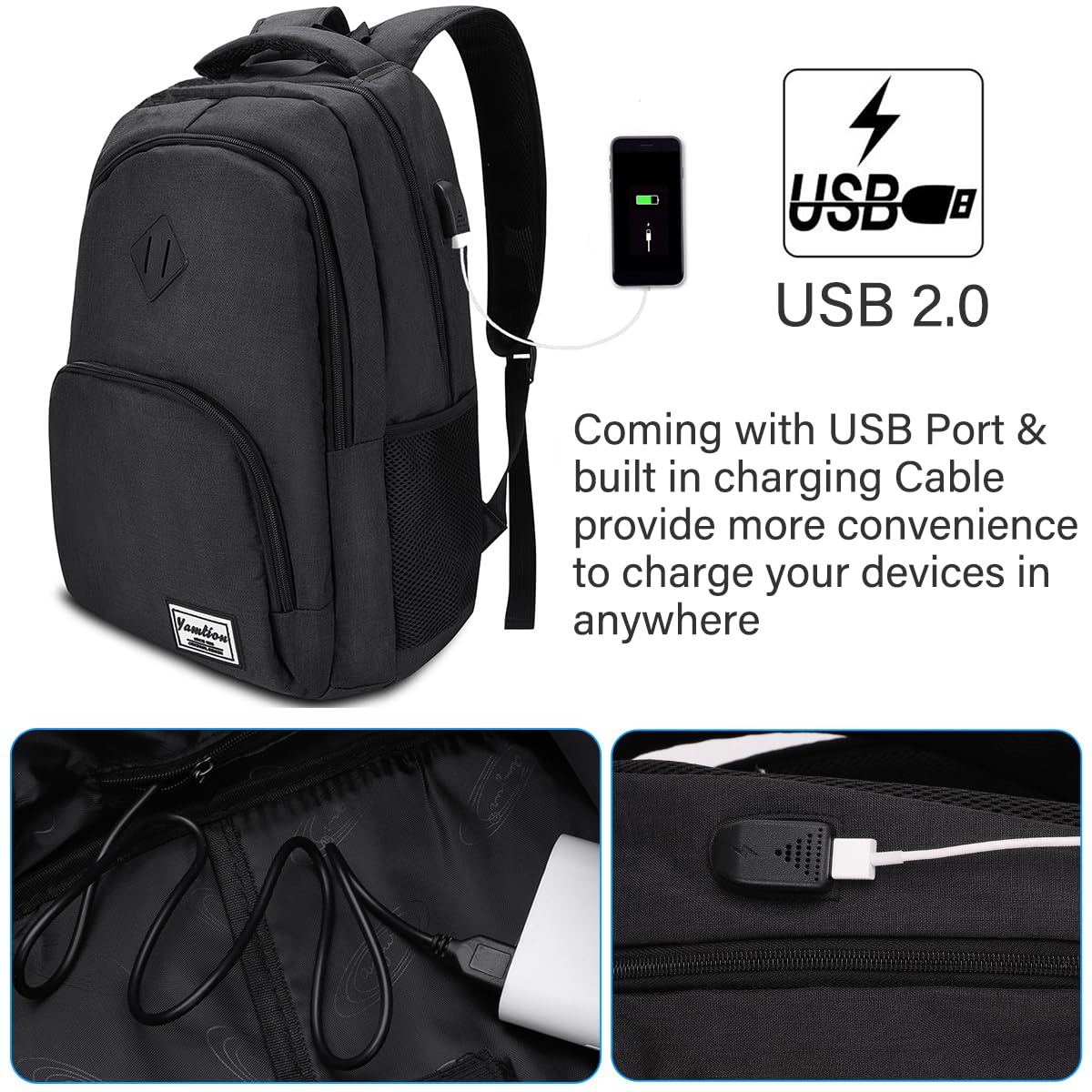 YAMTION backpack for men and women, school bag for boys and girls, teenager laptop backpack for college, school, work, and study.