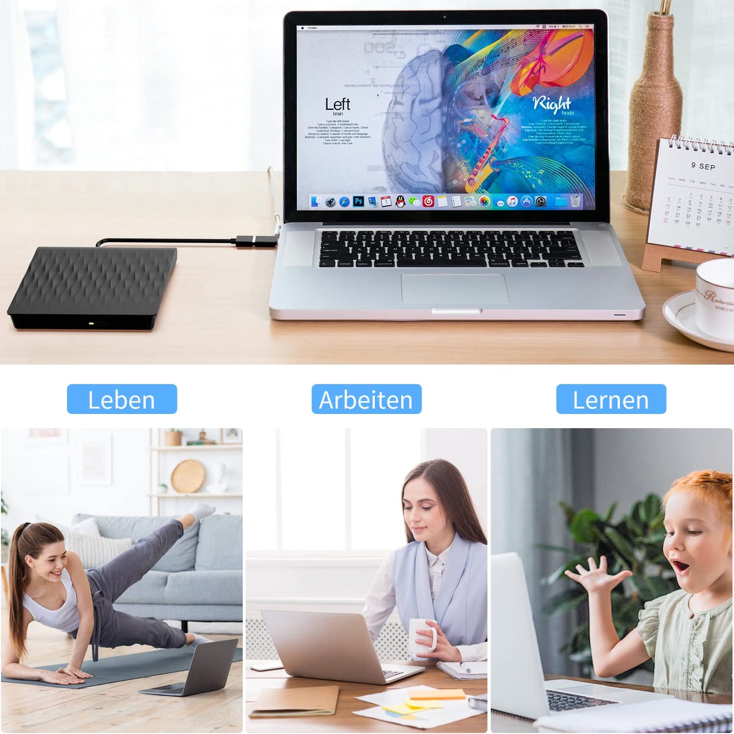 LPUNCD External DVD CD Drive External USB 3.0 & Type-C, 2025 Upgrade External DVD Drive for Laptop External CD/DVD Burner +/-RW for Desktop, Compatible with Windows 11/10/XP/8/7/Vista/Linux/MacOS