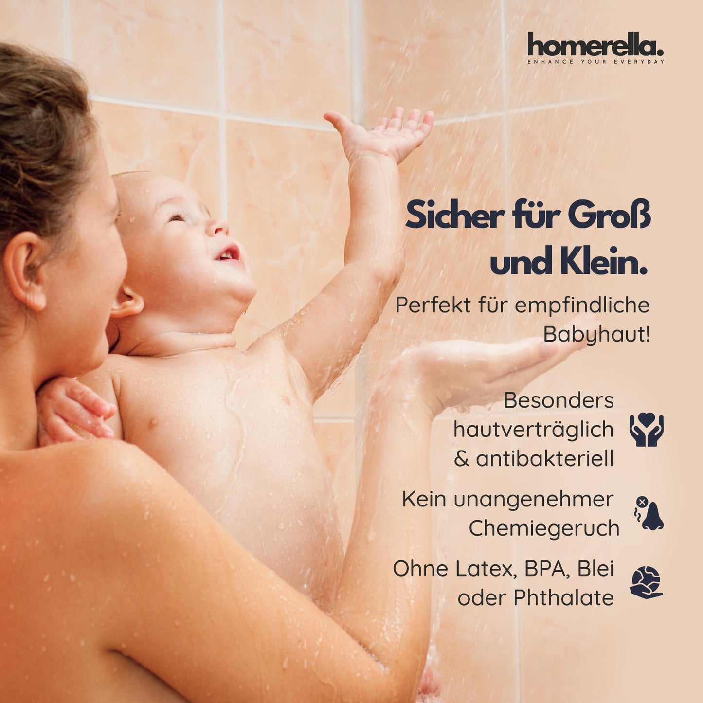 homerellaยฉ non-slip shower mat 53x53cm, WITH HANGING HOOK, shower anti-slip mat, mold-resistant & washable, shower tray insert, shower mat, shower non-slip mat, shower mats, non-slip bath mat