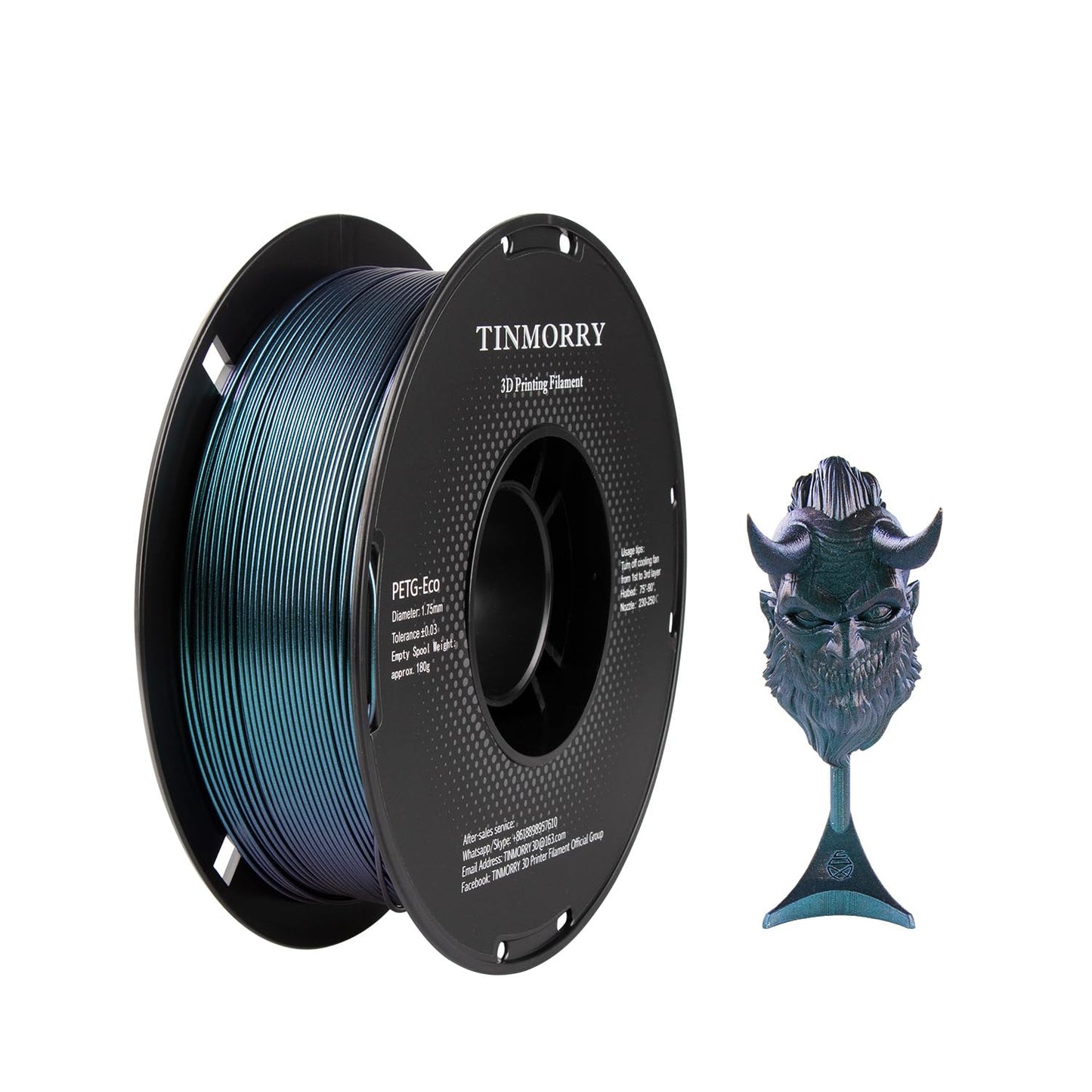 PETG filament 1.75mm, TINMORRY Enhanced PETG-Eco 3D printing materials, compatible with Bambu FDM 3D printer, 1 KG 1 spool, Chameleon Blue/Purple.