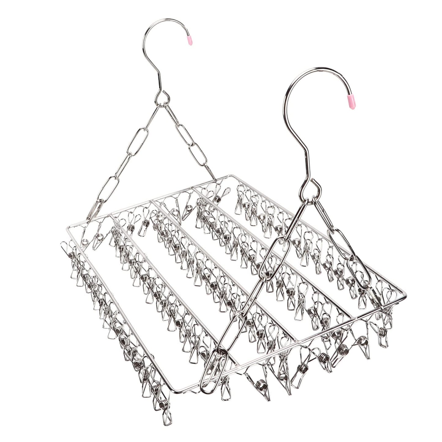 Lyrlody clothes hanger, stainless steel clothes hanger, collapsible sock holder, underwear hanger, hanger for drying towels, bras, lingerie (balcony drying sock holder with 100 clips)