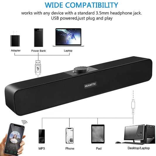PC speakers, pc speakers, 3.5mm aux, 2.0 USB 3W*2 Wired Powered with 2 diaphragms Wired soundbar with stereo, speakers for pc, notebook, desktop, laptop, smartphone