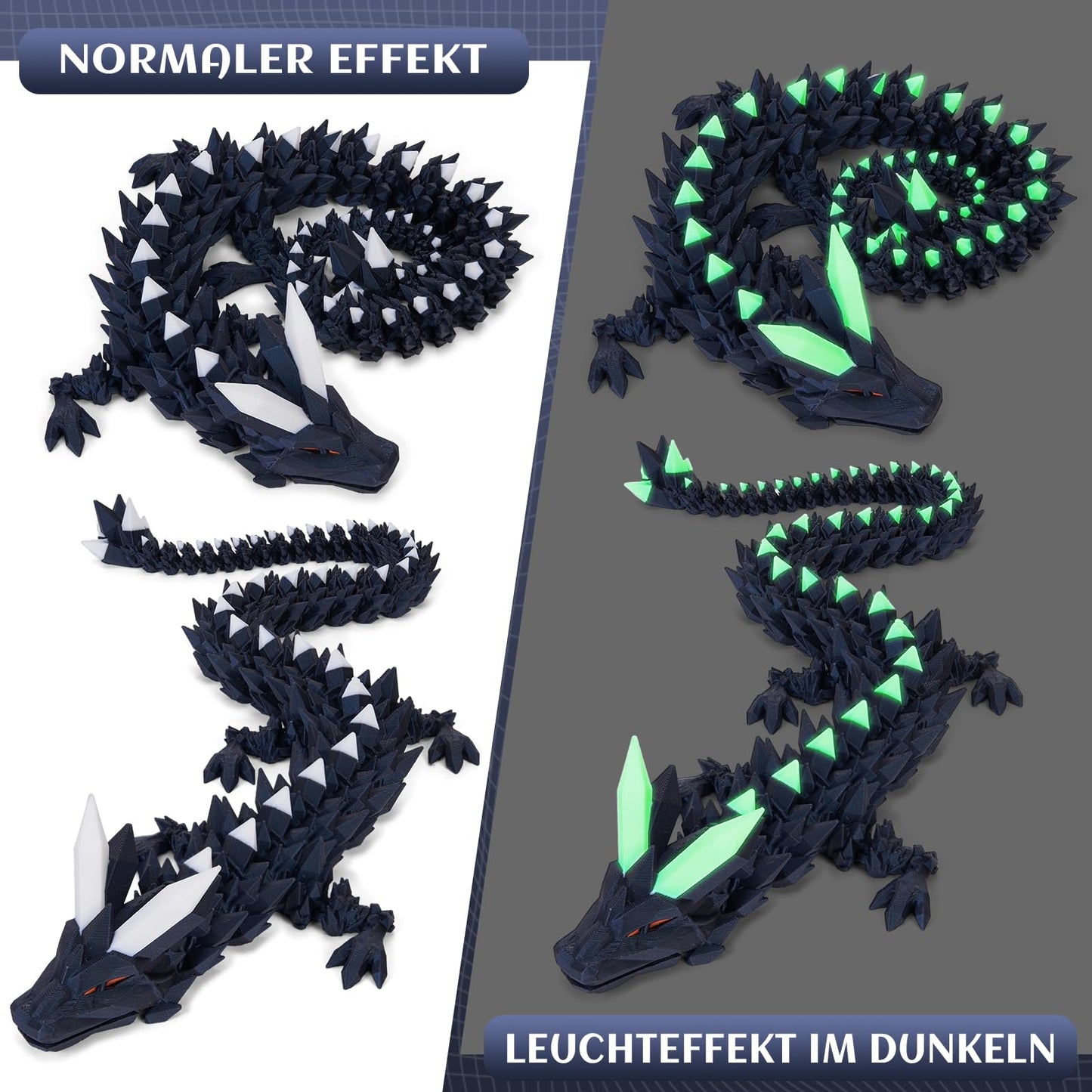 Merrwon 3D Printed Dragon, 60CM Dragon Toy with Eyes, Mysterious Realistic Dragon Figures, Movable Joints Crystal Dragon Deco Desk Toy