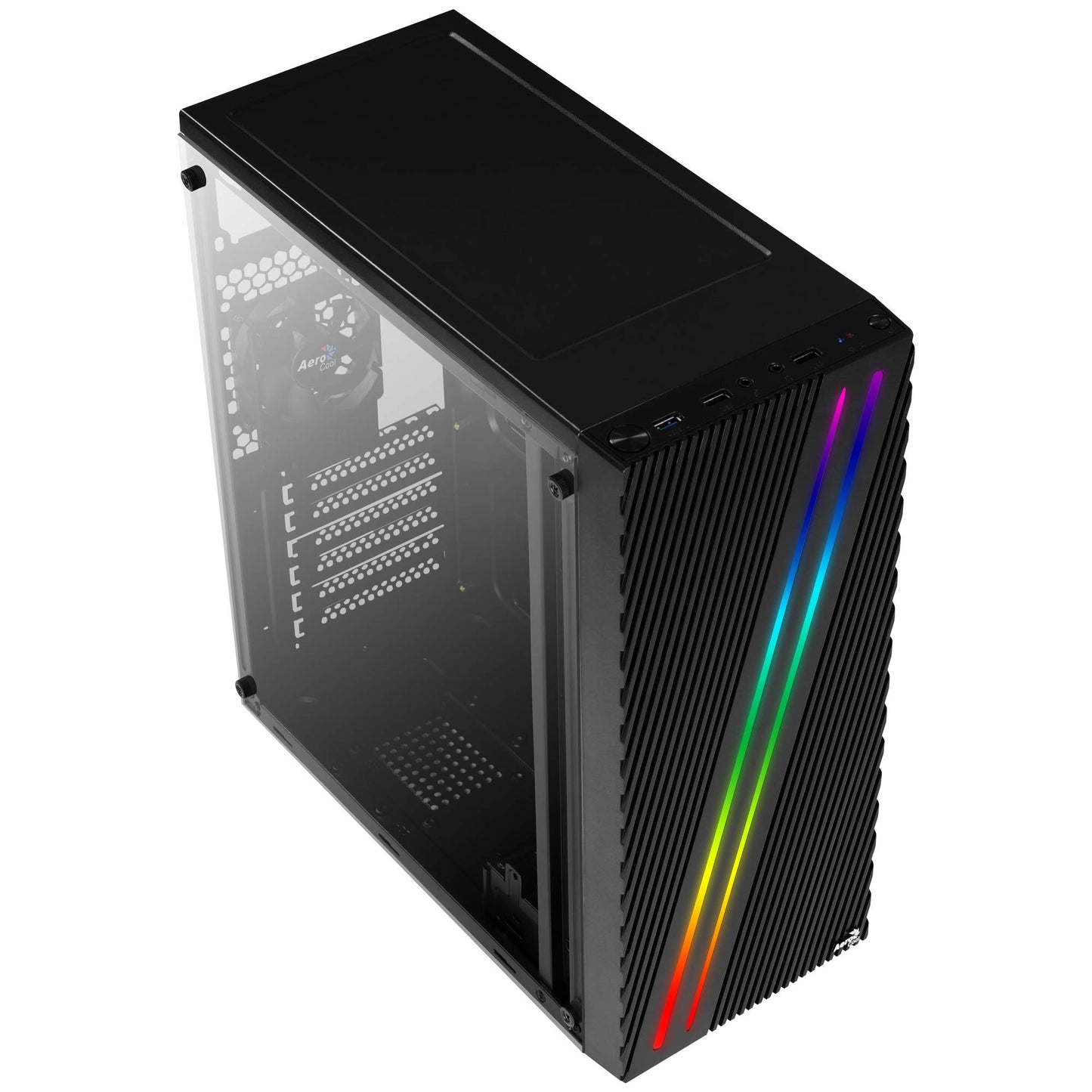 Aerocool Streak PC Gaming Case, Mid-Tower, ATX, RGB, 18 Lighting modes, Full Window, Ideal for First Time and Experienced gamers , Black