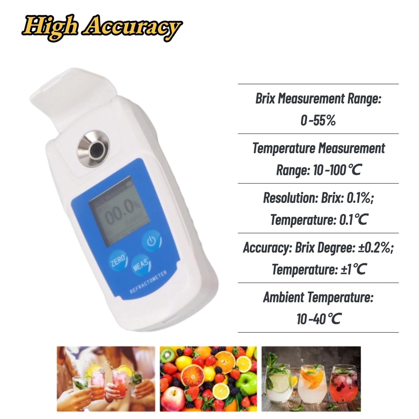 Digital Brix refractometer, Brix tester 0-55% Easy to use, sensitive reaction for juice to measure the sugar content of beverages.