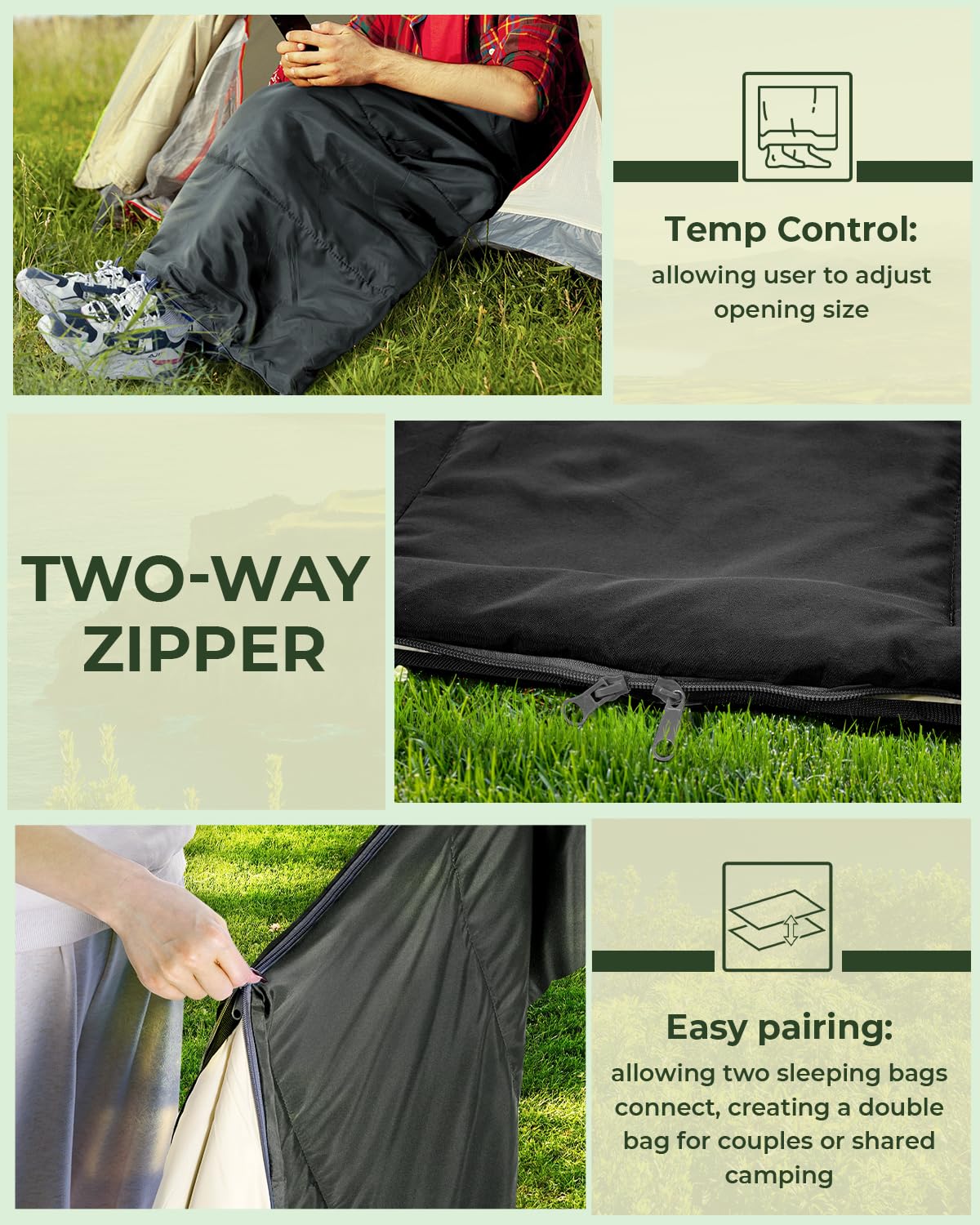 Outdoor sleeping bag, Ohuhu compact & ultralight (860g) for summer, portable lightweight waterproof blanket sleeping bag with compression sack for camping, backpacking, hiking, traveling, black