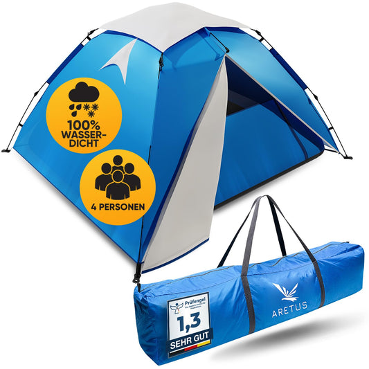 Aretus - Pop up tent for 2-4 people SET UP AND TAKE DOWN IN 45 seconds - Extra Large & Waterproof - Automatic pop up tent for 3 people, tent for 3 men