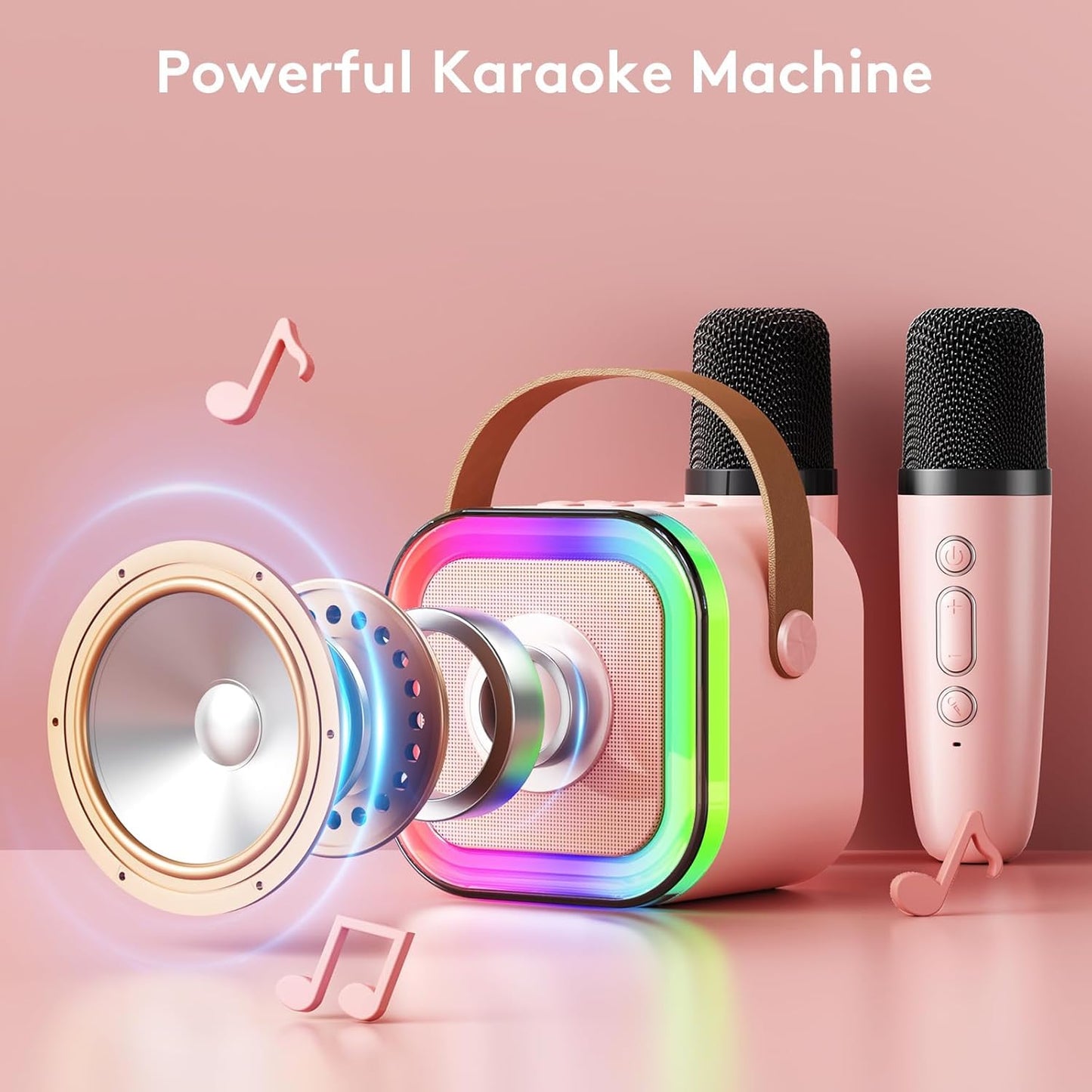 Mini karaoke machine for kids and adults, portable singing machine with 2 wireless microphones, thousands of karaoke songs, birthday gifts for girls aged 3 to 12 (Blue)