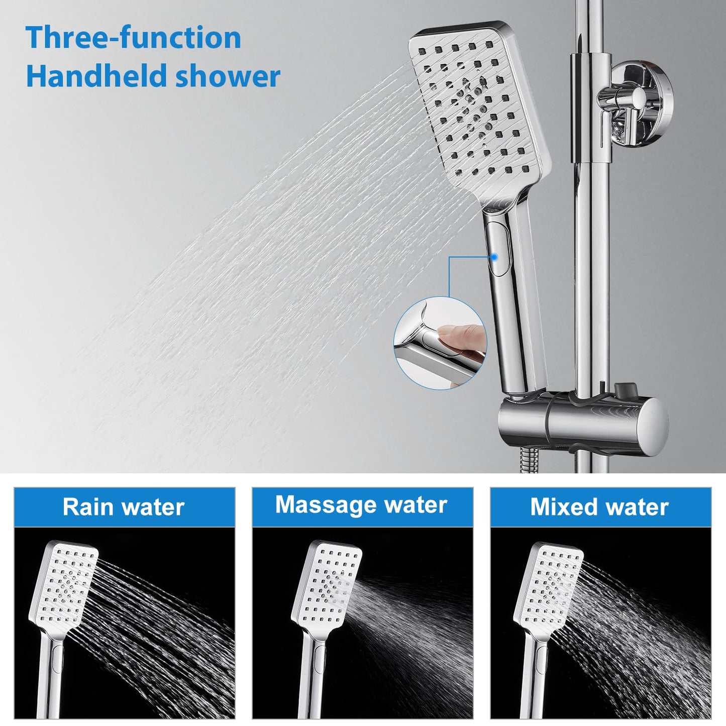 BONADE shower system with thermostat rain shower head made of 304 stainless steel, shower mixer complete set including shower thermostat, adjustable wall bracket 10 inch rain shower, bathtub faucets set