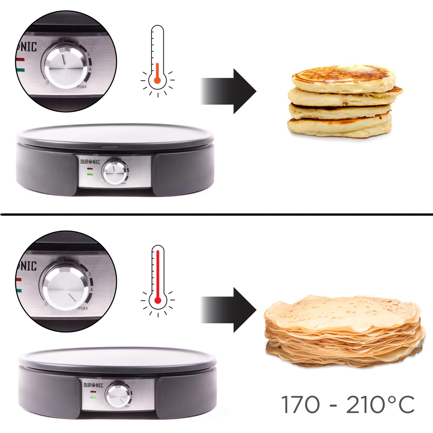 Duronic PM152 Crepe Maker 37 cm XXL - Electric Crepe Iron with removable grill plate, stepless temperature control - Crepe Maker, Tortilla, Galette & Taco Machine, 1500 W, including accessories.
