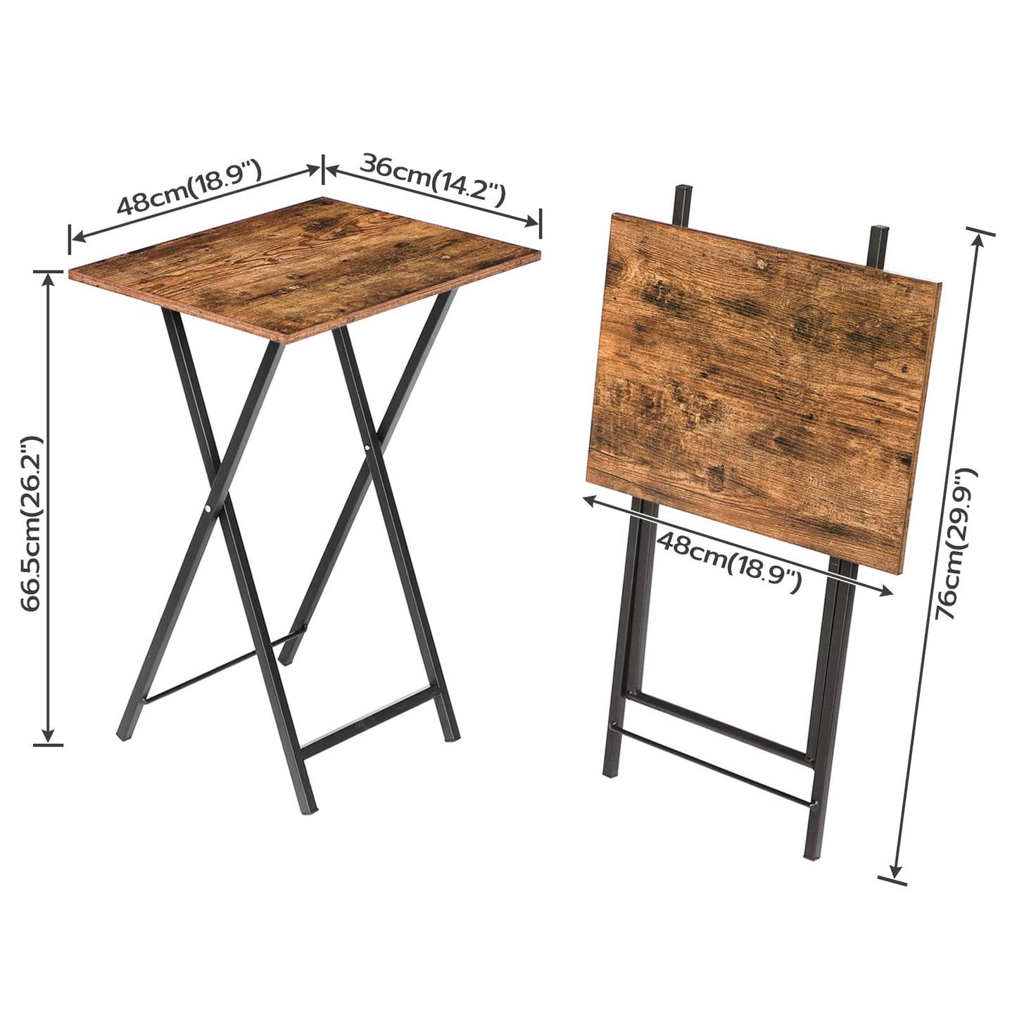 HOOBRO Side Table, Foldable Tray Table, Coffee Table, TV Tray in Industrial Style, Easy to Assemble, Dark Brown and Black EBF15BZ01