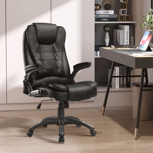 HOMCOM Massage Chair Office Chair Executive Gaming Chair 6 Point Vibration Massage with Heat Function Faux Leather Swivel Leather Chair Black 70 x 70 x 111 - 121cm