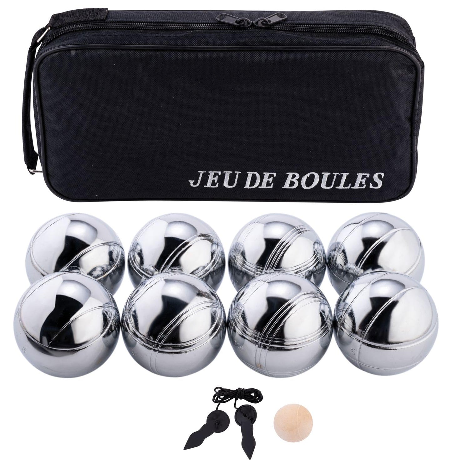 Engelhart - 010203 - Carrying bag with 8 Petanque Boules - Including distance measurer - Practical bag - Outdoor game - Metal boules and wooden cochonnet - Ages 6+