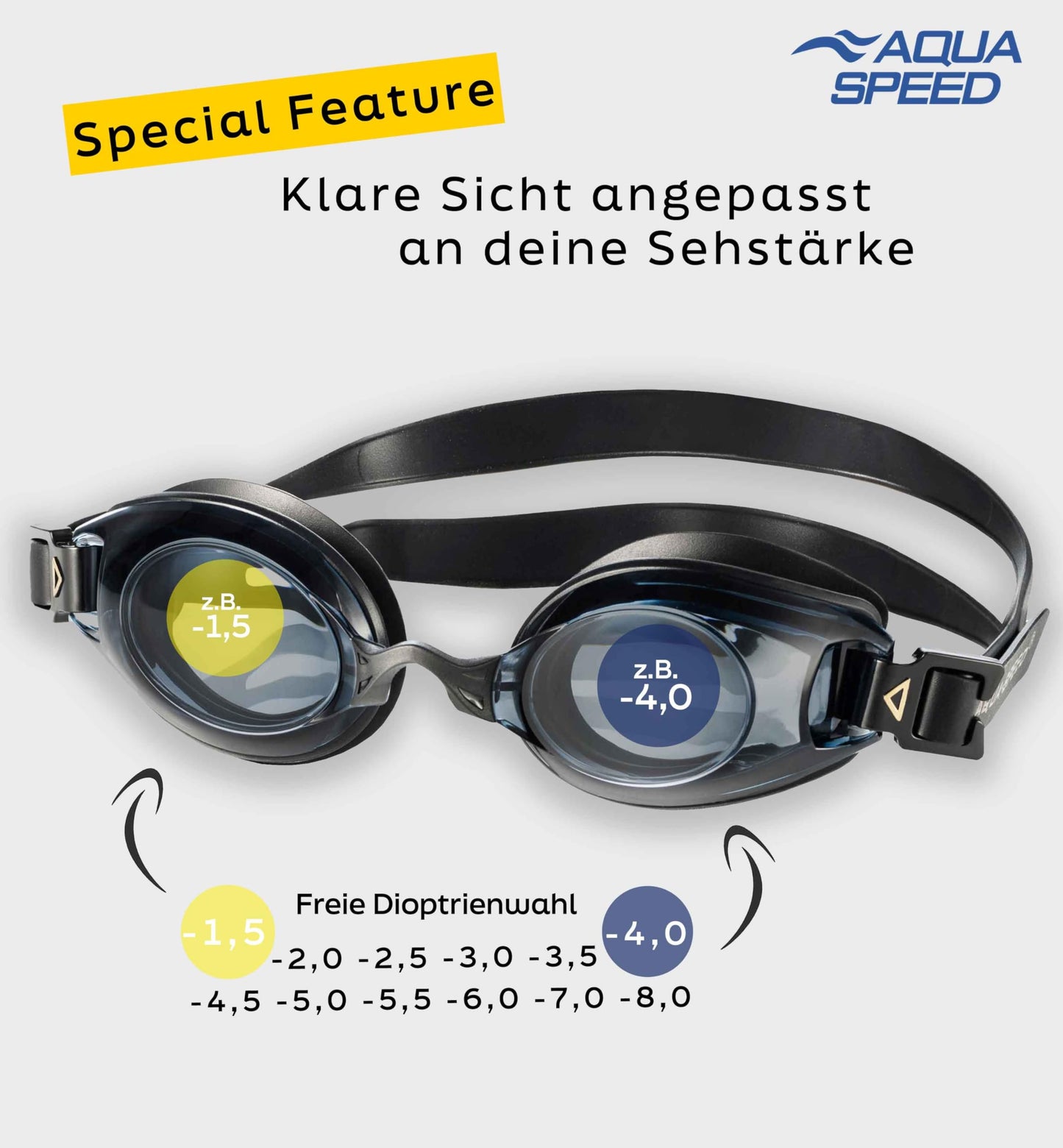 Aqua Speed Lumina swimming goggles with optical lenses -4.0 for adults teenagers | Swim Goggles Anti-Fog | UV Swimming Goggles | Competition | Swim Goggles Swim Training - Black - Tinted