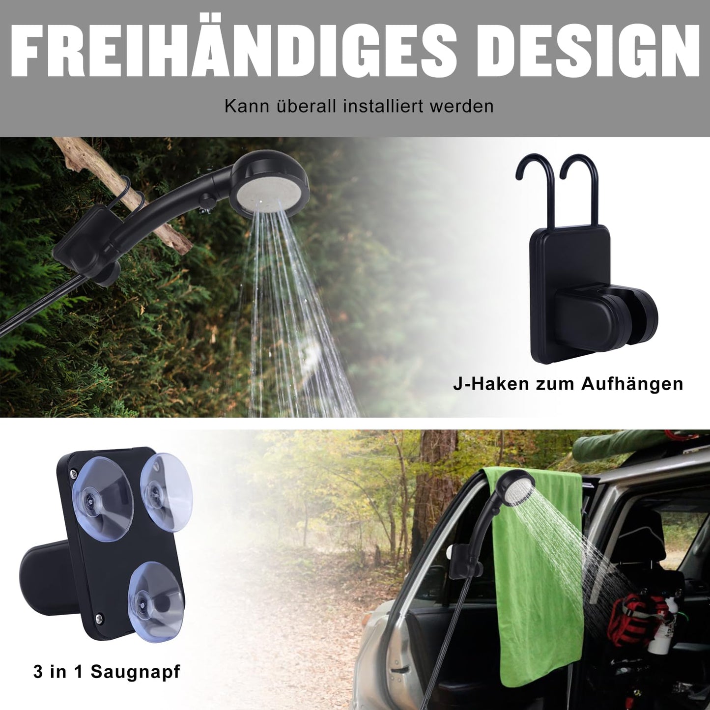 Camping shower, Spopal Portable Camping Shower with rechargeable 6000mAh, Camping shower with pump, Mobile showers outdoor showers with shower head and hose for garden car washing beach travel pet.