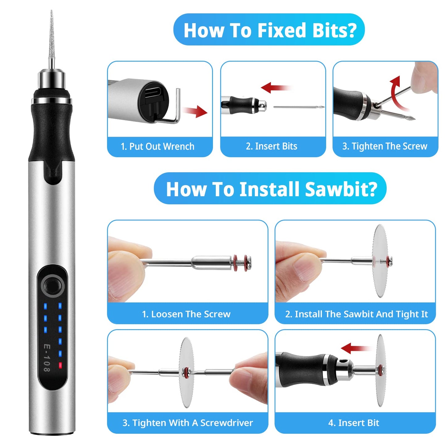Electric Engraving Pen, Multifunctional Engraving Tool Set Portable Wireless Etching Pen for DIY Jewelry Metal Glass Plastic Wood Ceramic Stone Engraving