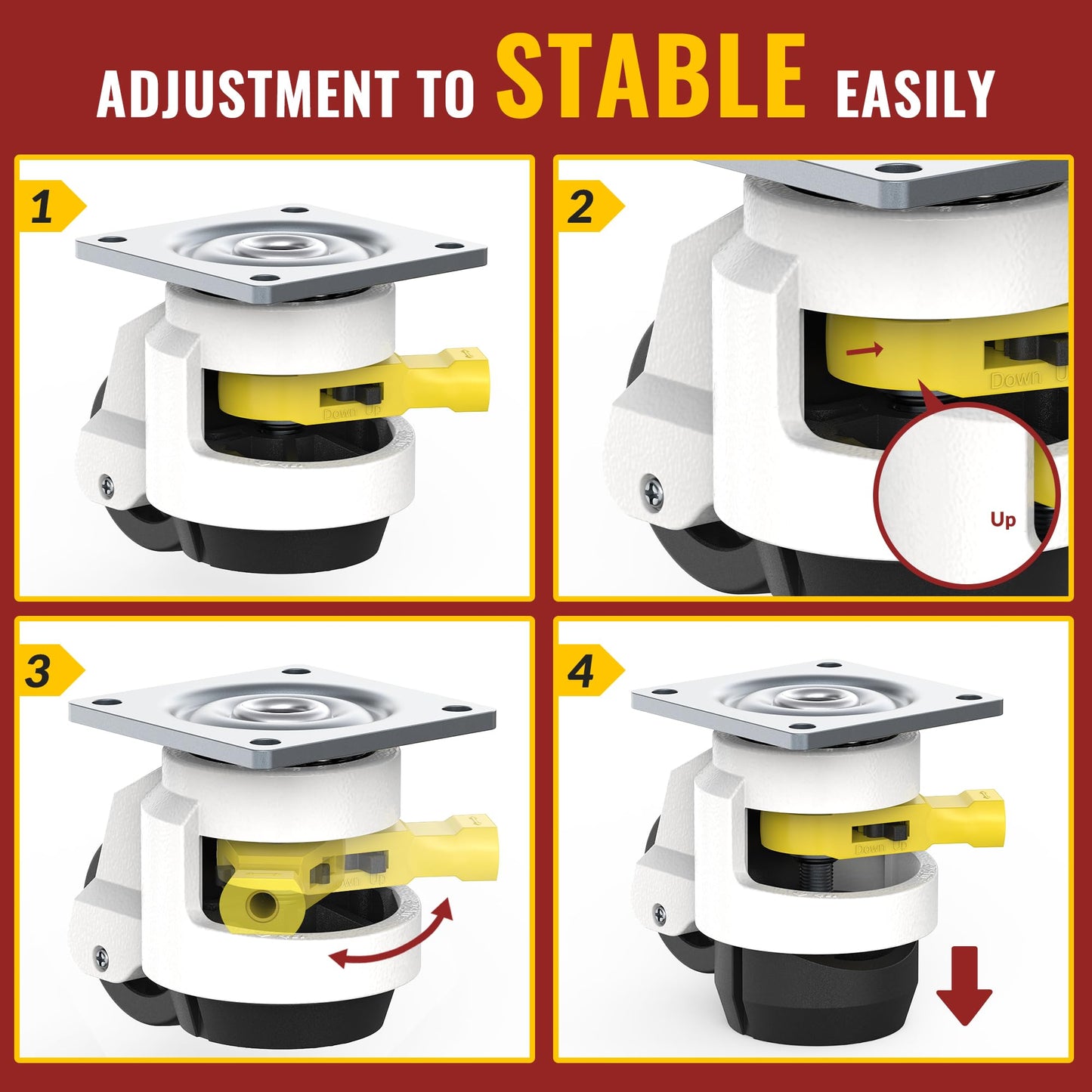 4 heavy-duty casters with ratchet grip design for workbench load capacity 1000 kg swivel casters TD80 industrial casters furniture casters