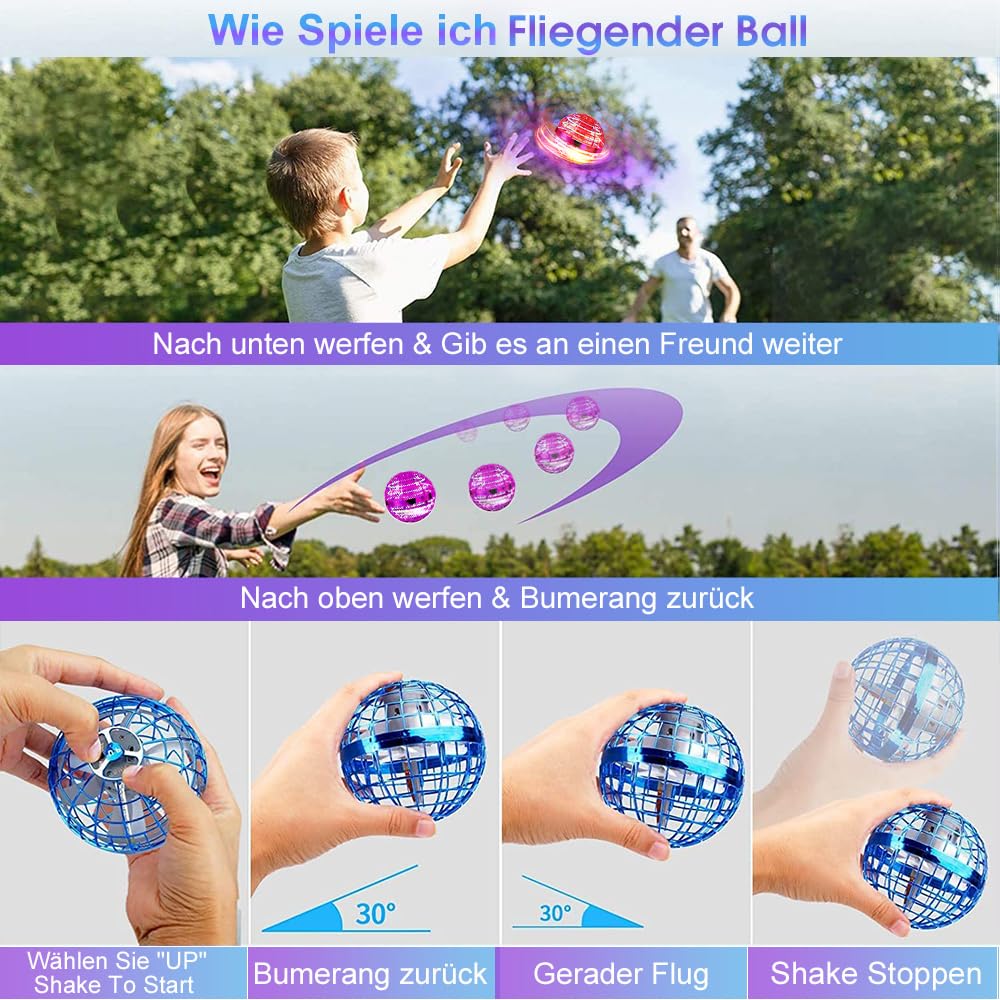 ASORT Hover Flying Ball, Magic Spinner Ball RGB Light Hover Ball Mini Drone For Kids Toy, Flying Orb Hoverball Nova Gifts For Boys Girls Indoor Outdoor Pro (Blue)