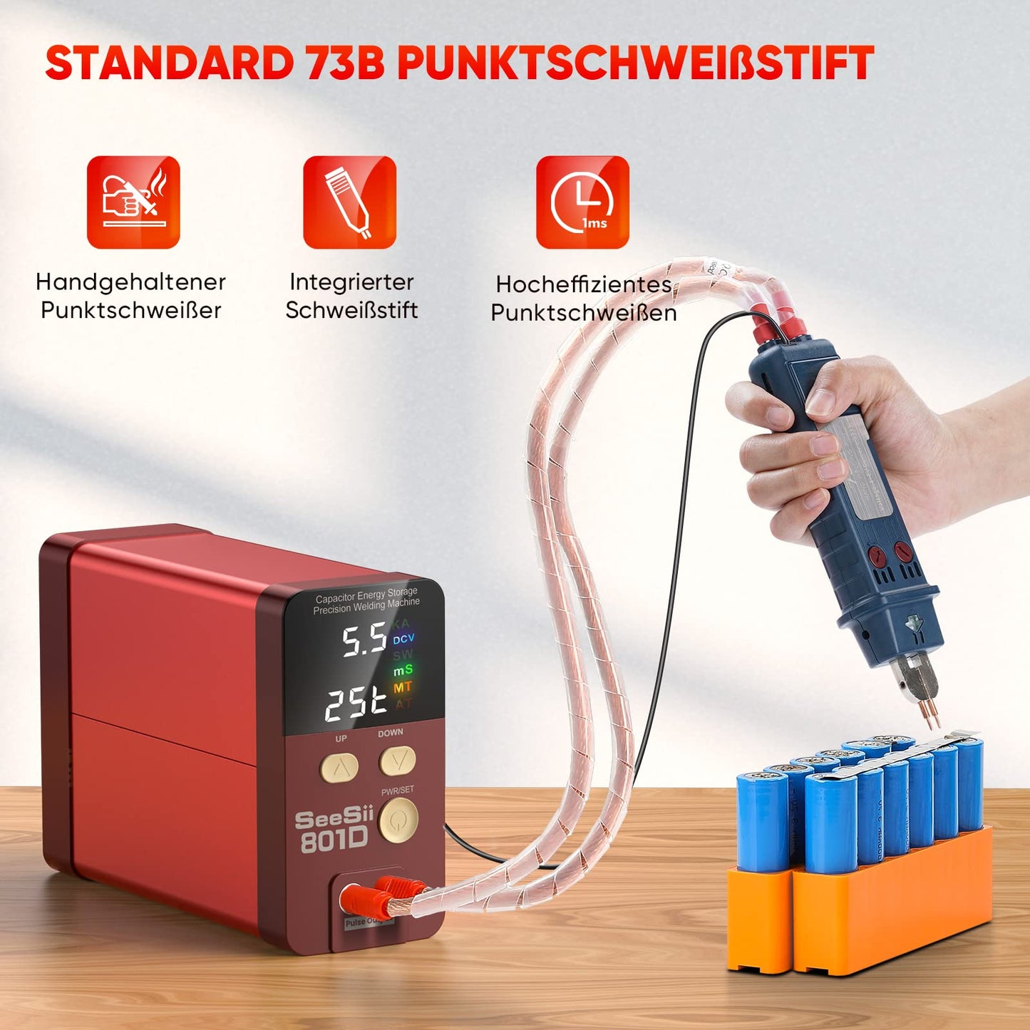 SeeSii 801D spot welding machine, 12KW capacitor energy storage pulse battery spot welding machine with 73B welding pen for industrial spot welding.