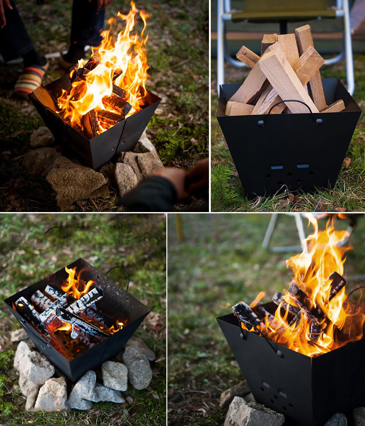 Snowpea - Portable campfire, Foldable, Outdoor fire pit with carrying bag, Iron fire bowl for picnics, campfires, patio - Includes grill grate.