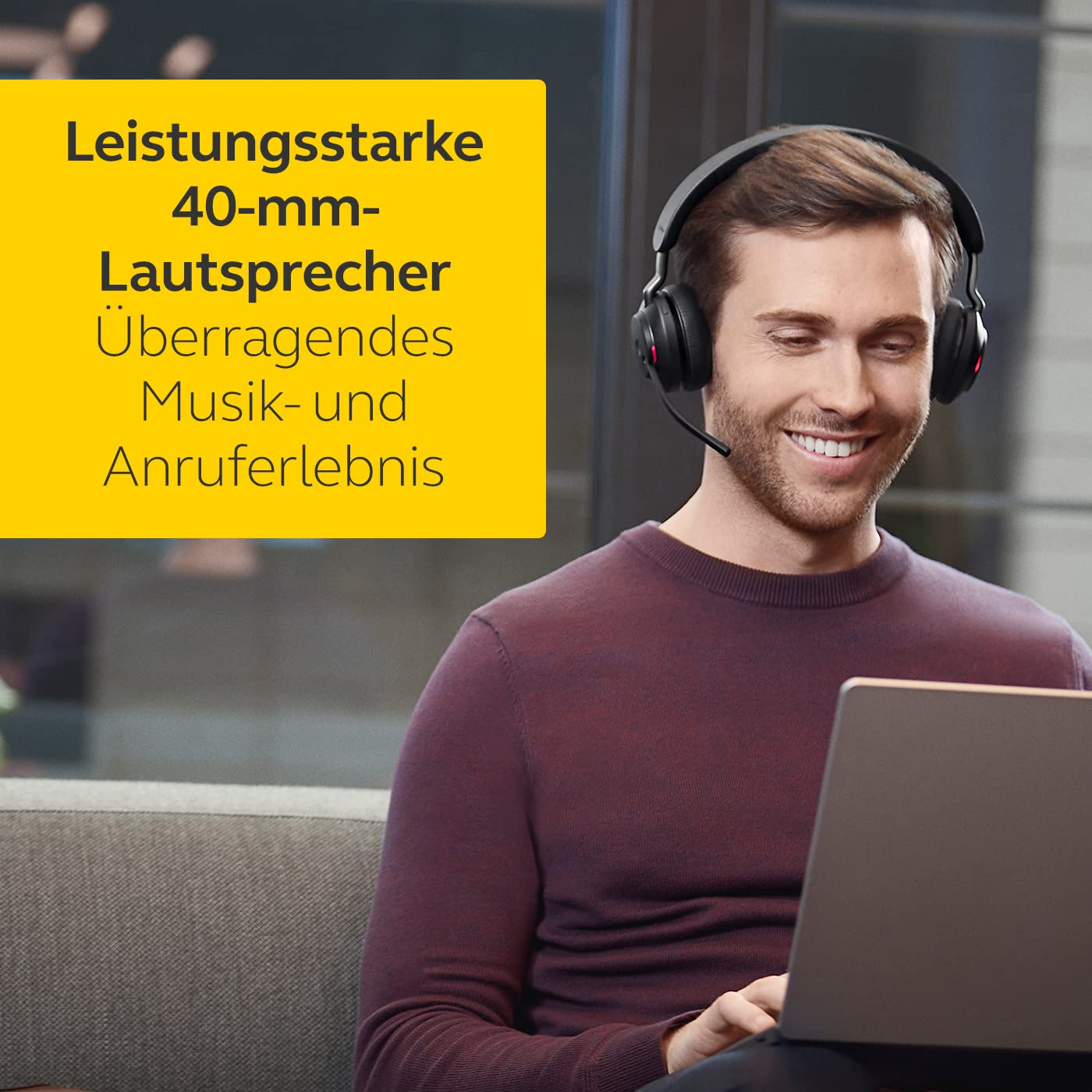 Jabra Evolve2 65 Wireless PC Headset - Noise Cancelling UC Certified Stereo Headphones with Long-Lasting Battery - USB-A Bluetooth Adapter - Black
