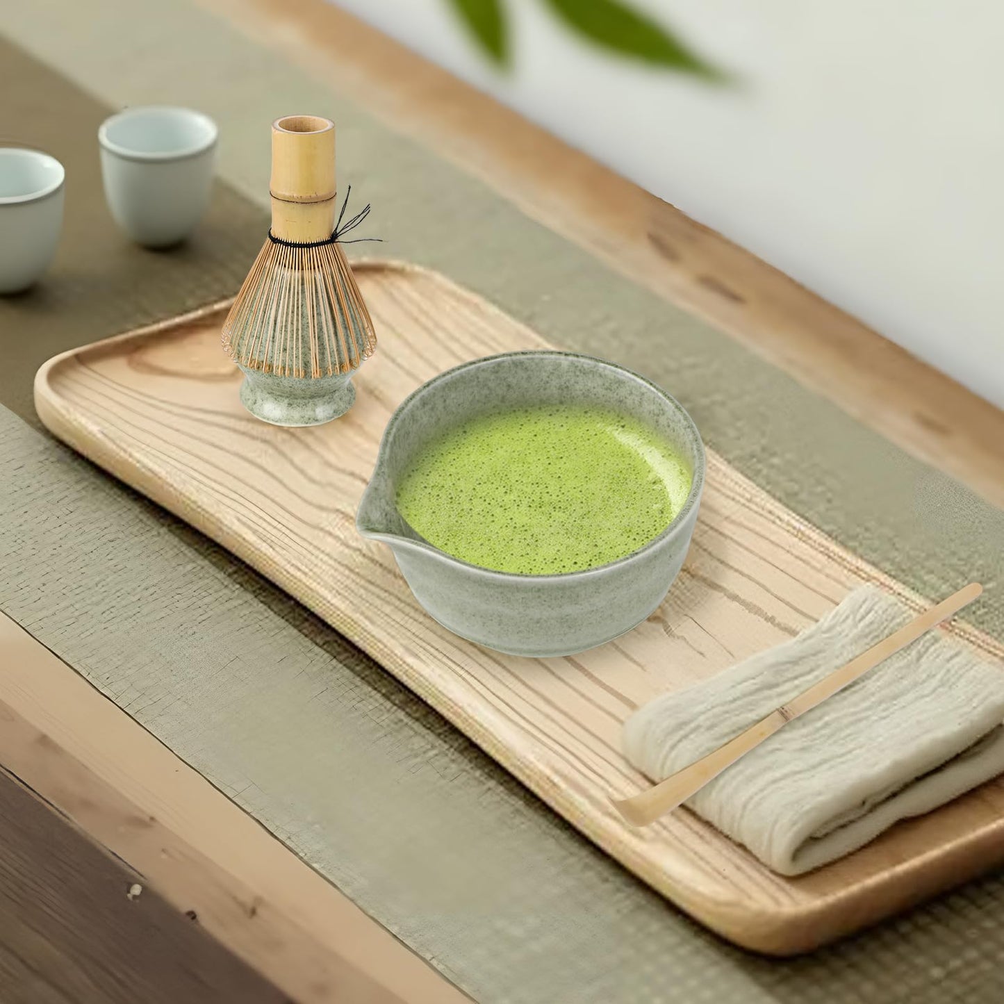 Matcha set - Matcha whisk set - 4-piece matcha tea set, Matcha whisk, Matcha bowl, Chasen, and Matcha spoon - Matcha accessories for tea ceremony - Green gift for home and office.