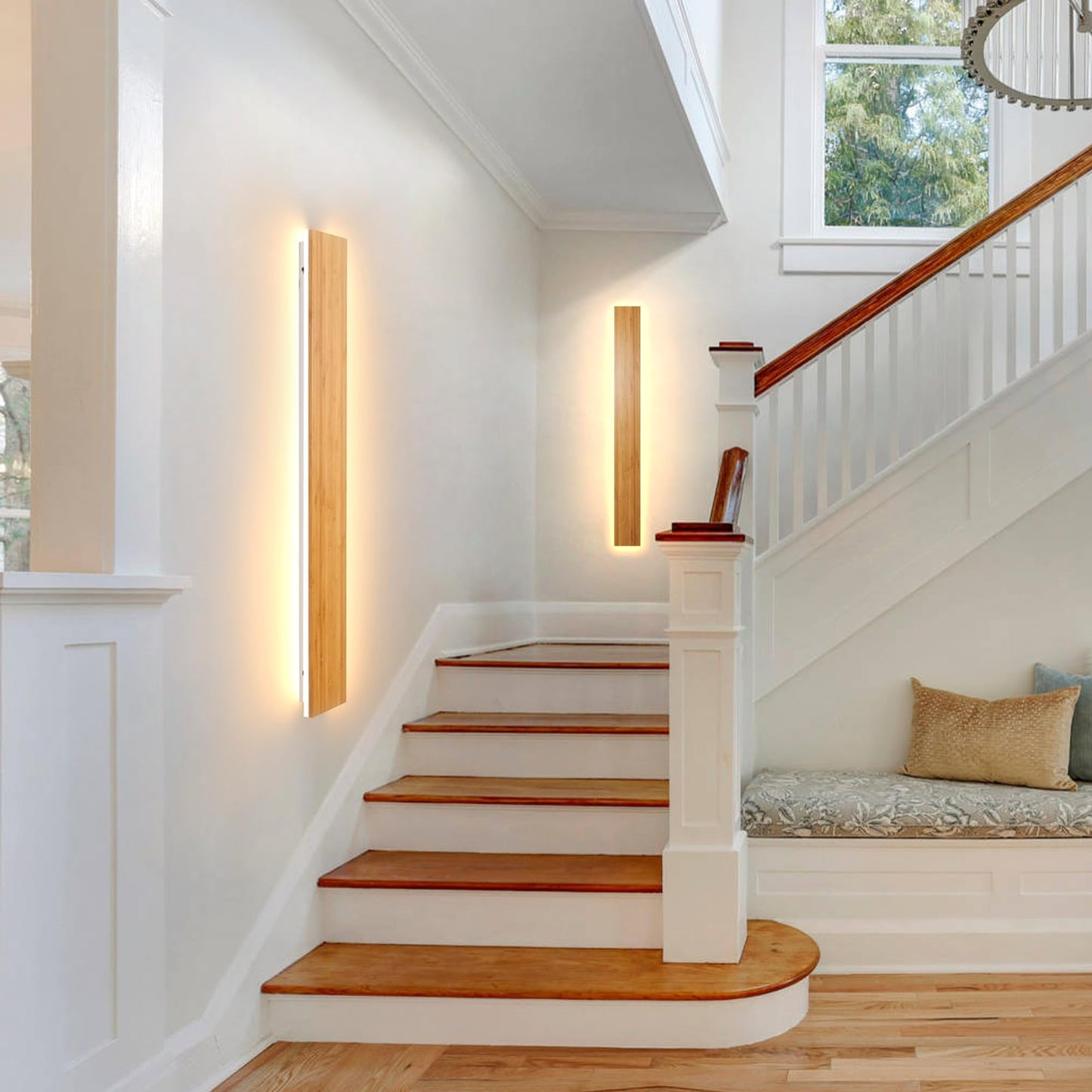 LED wall light indoor wood wall lamp bamboo wood long wall light 31W warm white 3000k lamp wood modern wall lighting for bedroom living room hallway staircase indoor lighting night light, 100cm