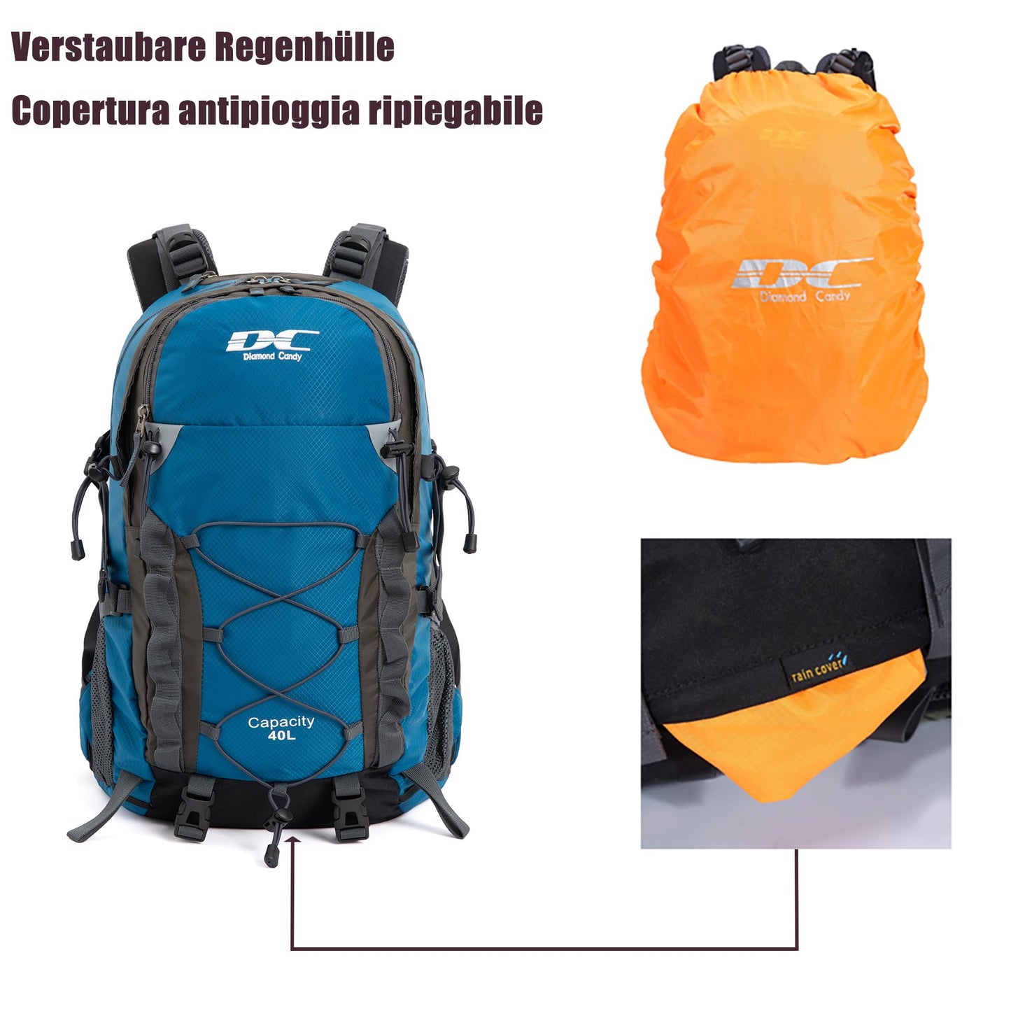 DCmount hiking backpack 40l men women waterproof travel backpack with rain cover