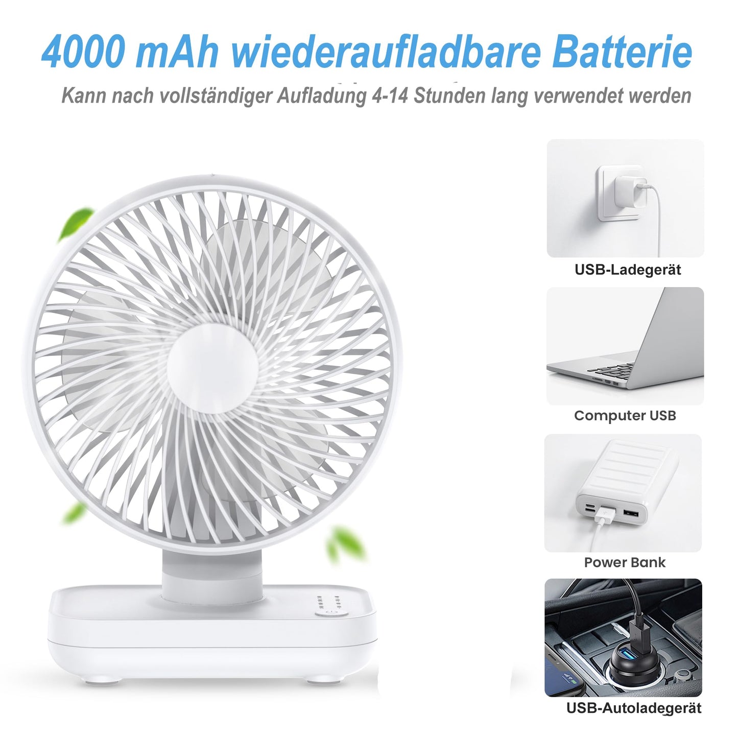 Joneytech Mini Fan Quiet, USB 4000mAh Battery Small Desk Fan, 4 Speeds for Desk, Home, Picnics, and Office - Portable table fan