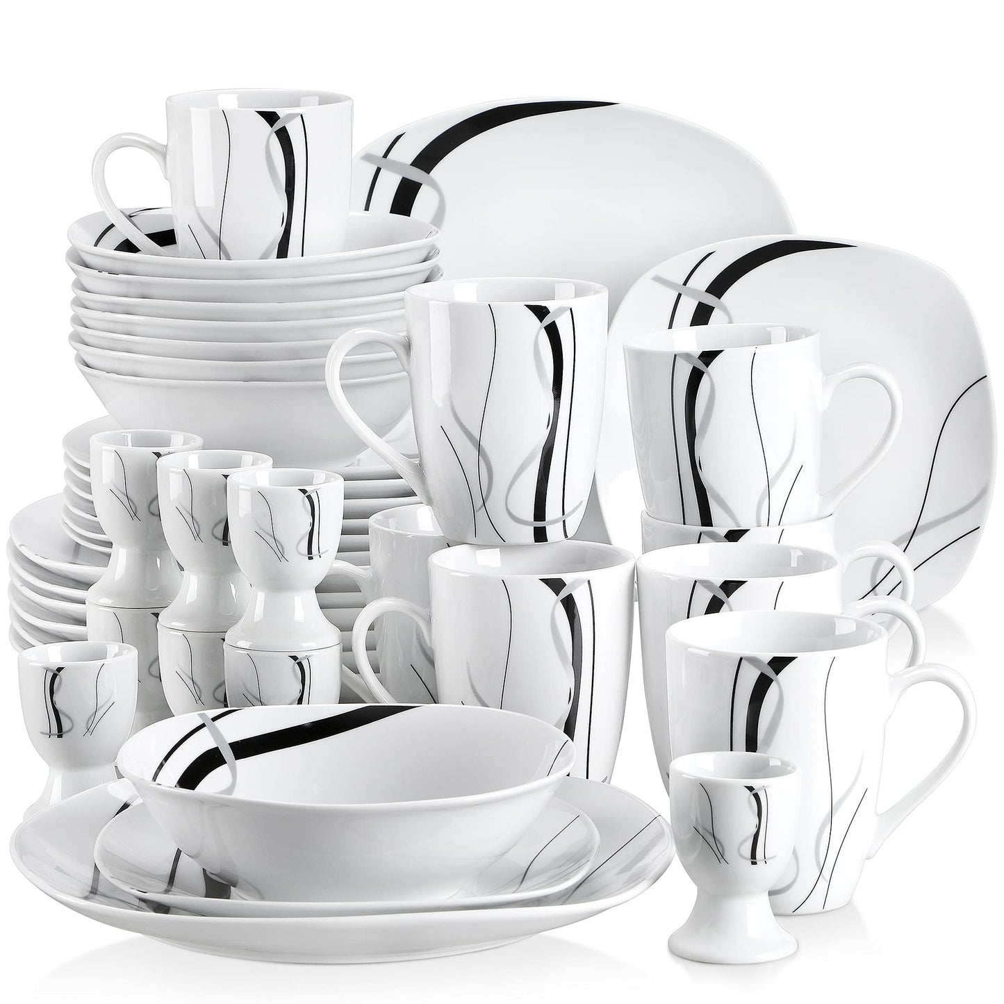 VEWEET porcelain tableware 'Fiona', 40 pieces | Set includes dinner plates, dessert plates, soup bowls, coffee cups, and egg cups | Service for 4-12 people