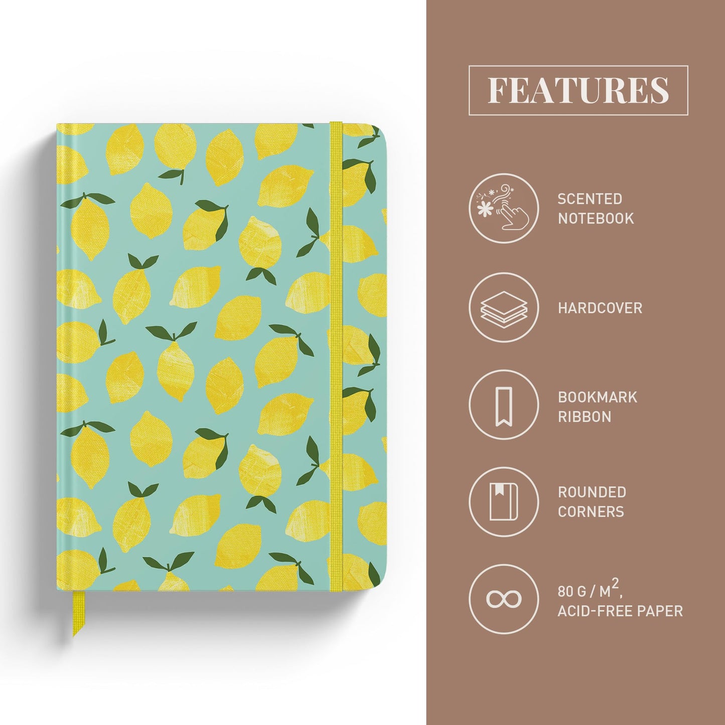 Riley's & Co. dotted notebook, 20.3 x 15.2 cm, hardcover, motivation journal, lemon yellow.